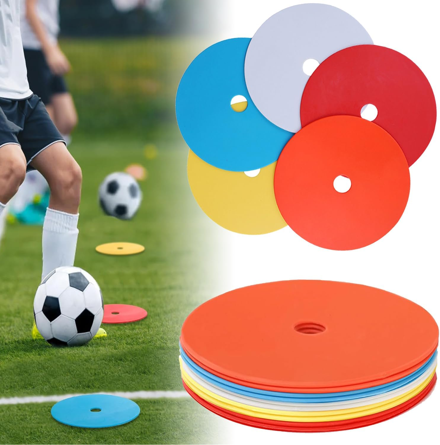 Mumoo Bear 10Pack Spot Markers Flat Disc Markers Poly Vinyl Spot Markers Non- Spots Markers Agility Markers Floor Dots Football Basketball Sports Speed Agility Training Markers for Sports Training image number 3