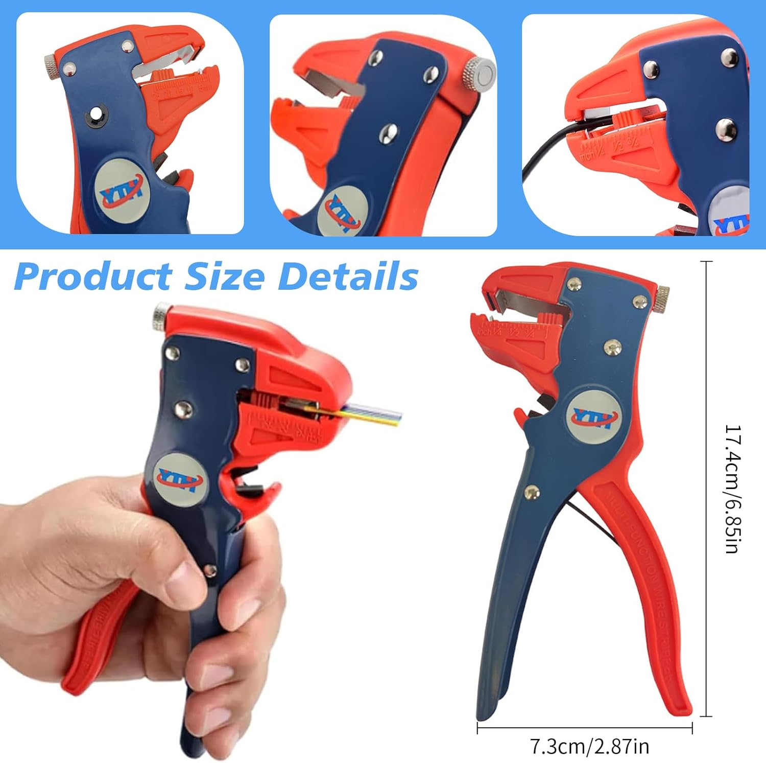 2 in 1 Automatic Wire Stripper & Cutter, Self-Adjusting Insulation Stripper Tool &ndash; Heavy Duty Electronic & Automotive Repair Electrician Tool with Ergonomic Grip, Precision Wire Stripping (Orange) - Orange image number 3