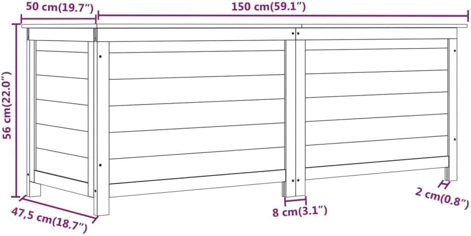 'Vidaxl Outdoor Storage Box, Solid Fir Wood, Anthracite, Large Capacity Cushion Container, 150X50X56 Cm, Farmhouse Style Outdoor Furniture Organizer image number 4