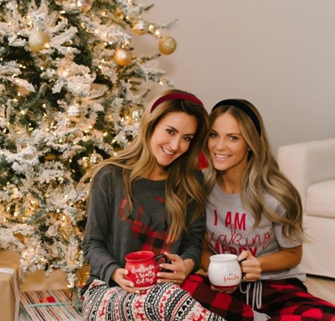 Black Red Velvet Padded Headbands,2Pcs Black Red Wide Thick Velvet Headband,Black Red Wide Velvet Headband Hair Band,Black Red Wide Padded Headbands Velvet Headbands Non-Slip Fashion Velvet Hair Band image number 4