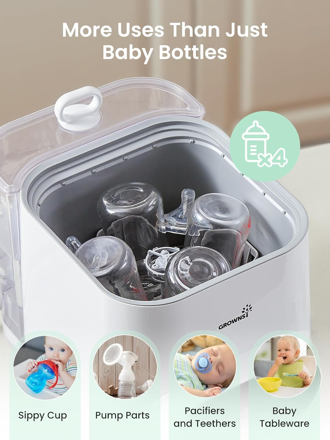 Grownsy Easeclean Bottle Washer Pro | All-In-One Bottle Washer and Sterilizer and Dryer | Baby Bottle Washer for Bottles, Pump Parts & Baby Essentials | Replaces Hand Washing