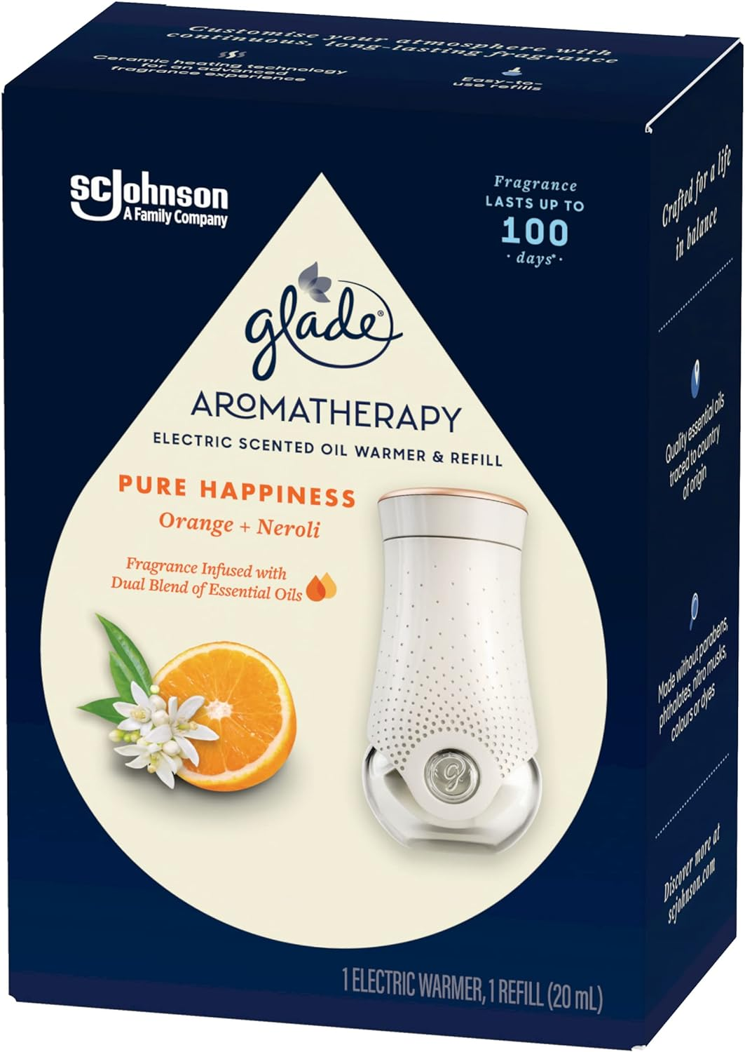 Glade Aromatherapy Electric Scented Oil Warmer with Refill, Infused with Essential Oils, Orange and Neroli Home Fragrance, 20Ml, 1 Count image number 2