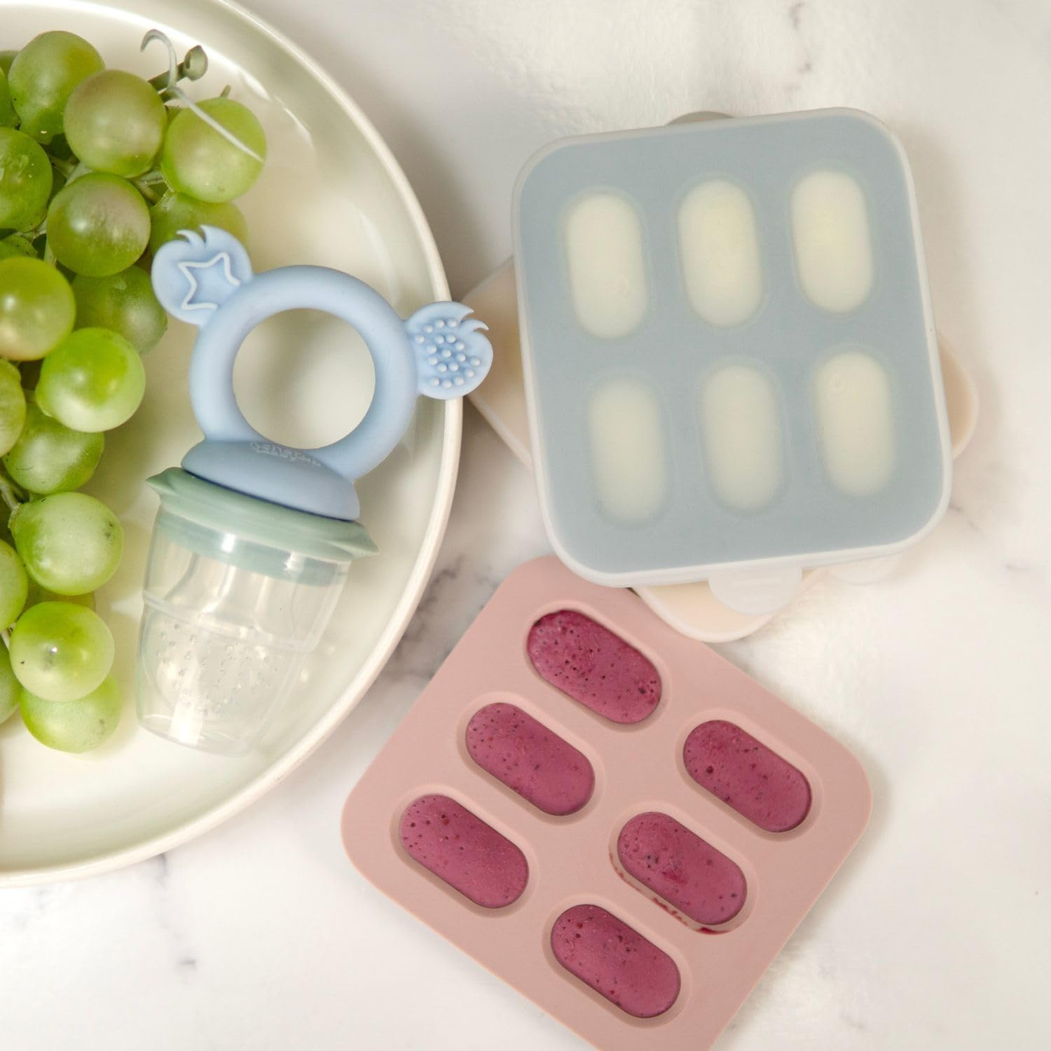 Cherub Baby Silicone Nibble Freezer Tray for Baby, Kids and Toddler - Ideal for Freezing Purees, Homemade Baby Food, Breast Milk and Ice Cubes - Dishwasher & Freezer Safe 2PK (Dusty Rose & Sand) image number 3
