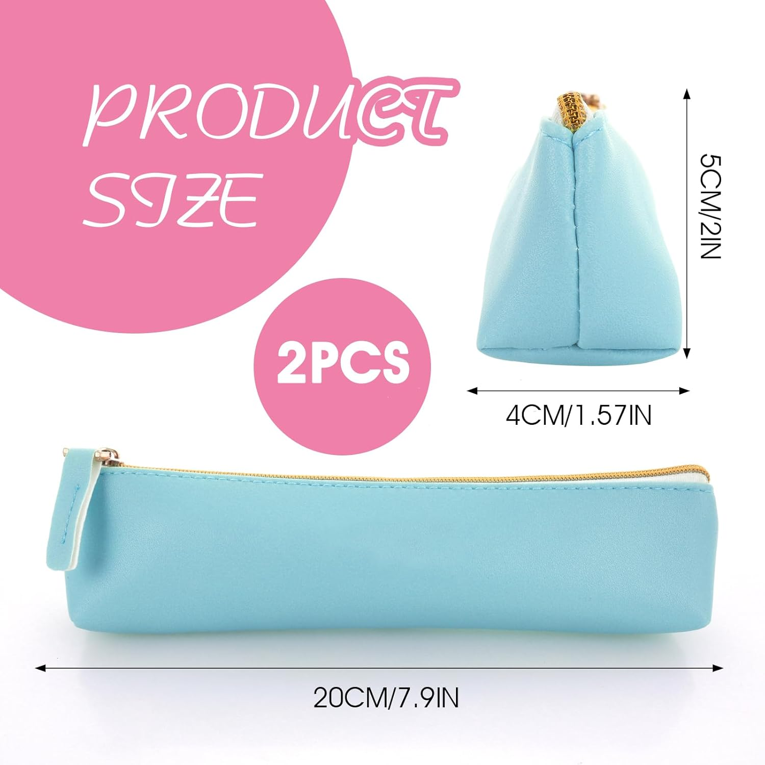 TIESOME PU Leather Pencil Case, 2PCS Cute Slim Pen Bag Small Pencil Pouch Zipper Bag Lovely Stationery Portable Cosmetic Pouch for Pen Pencils (White+Blue) image number 2