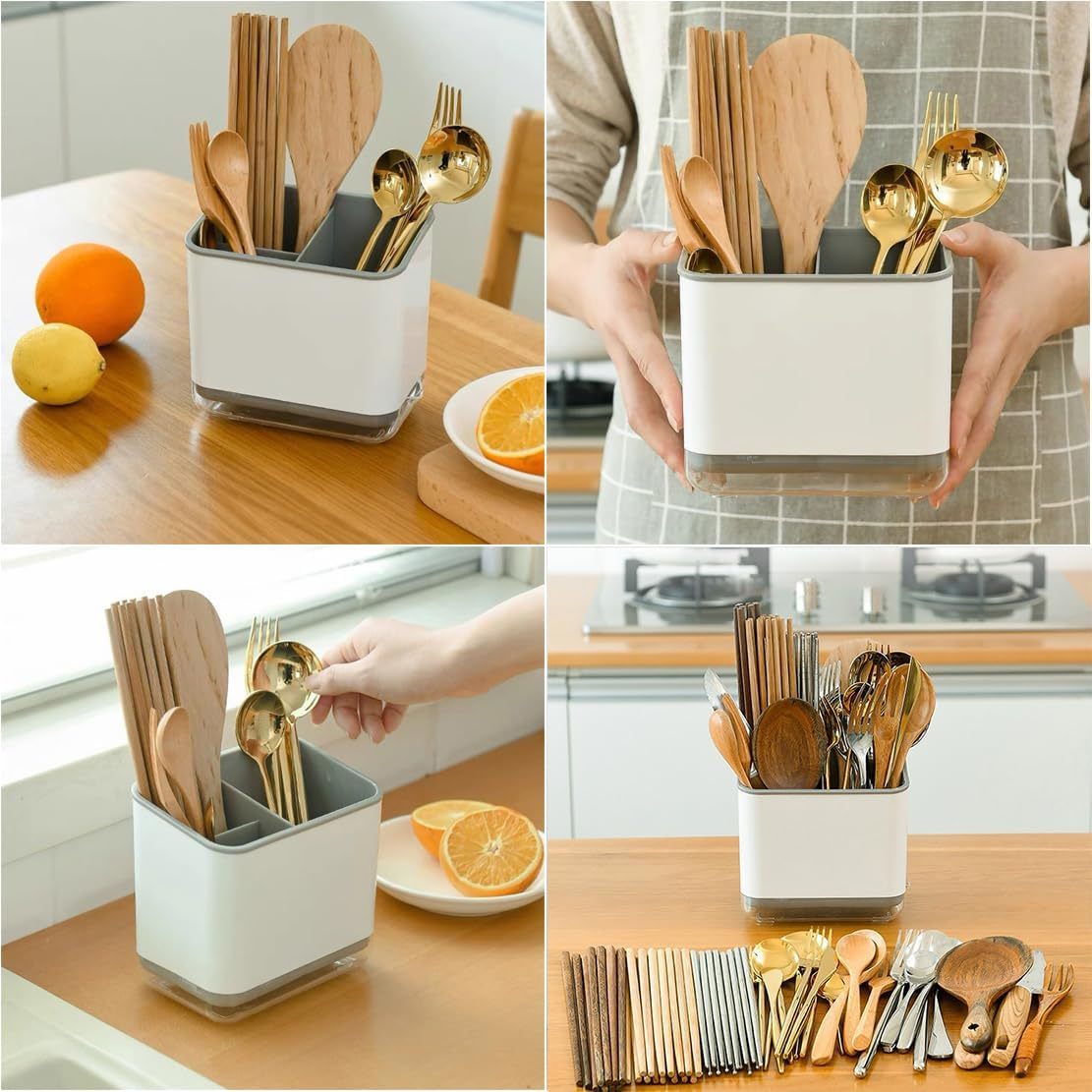 Utensil Holder, Cutlery Drainer Sink Caddy Silverware Organizer Basket Dish Drying Rack, Kitchen Storage Accessories for Chopsticks, Knives, Forks and Spoons (Grey) image number 6