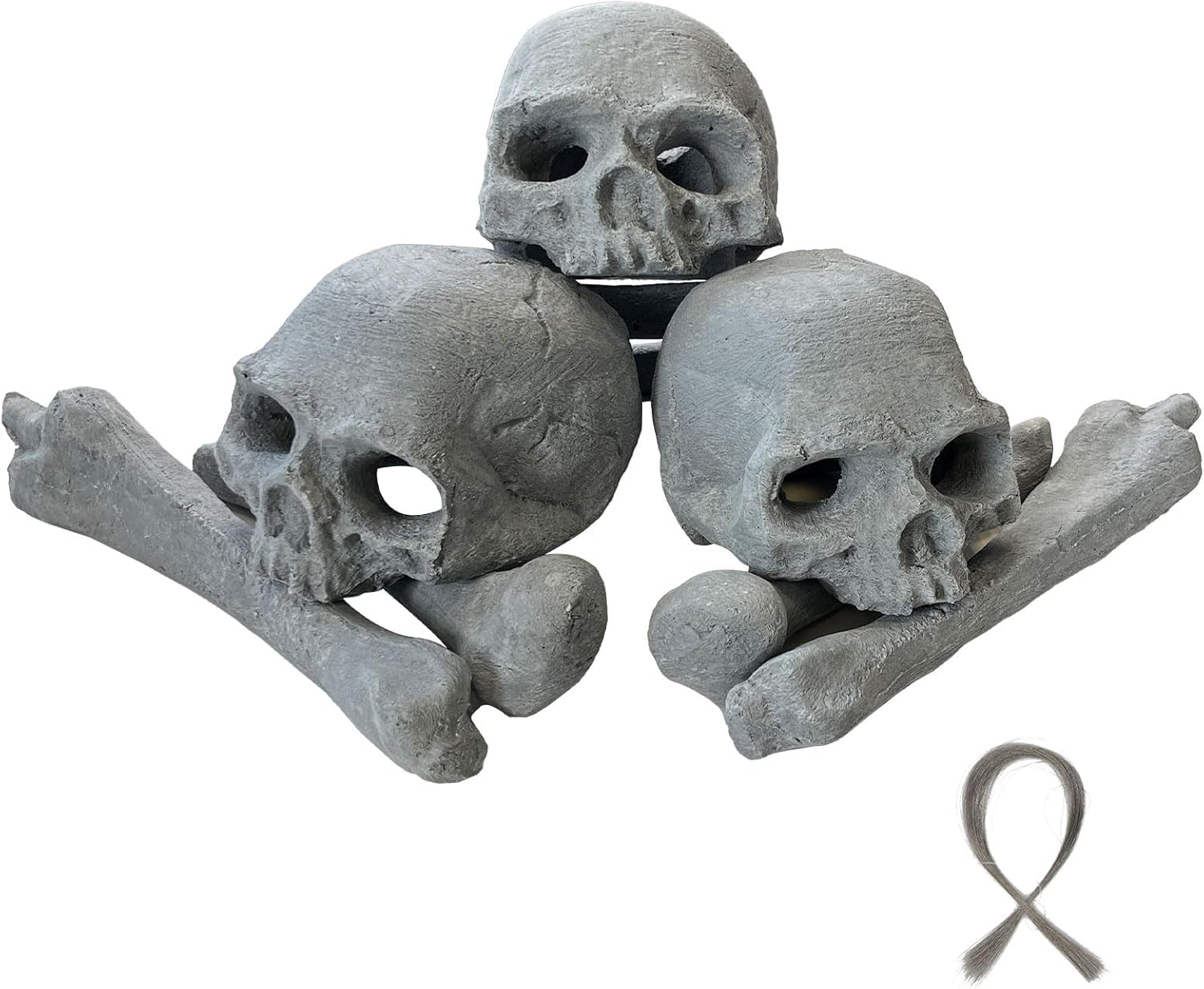 9 Pcs Ceramic Skulls for Fire Pit, Durable Reusable Fireproof Fire Pit Skull Log for Bonfire, Campfire, Fireplace, Firepit, Halloween Decor for Gas, Propane (Grey)