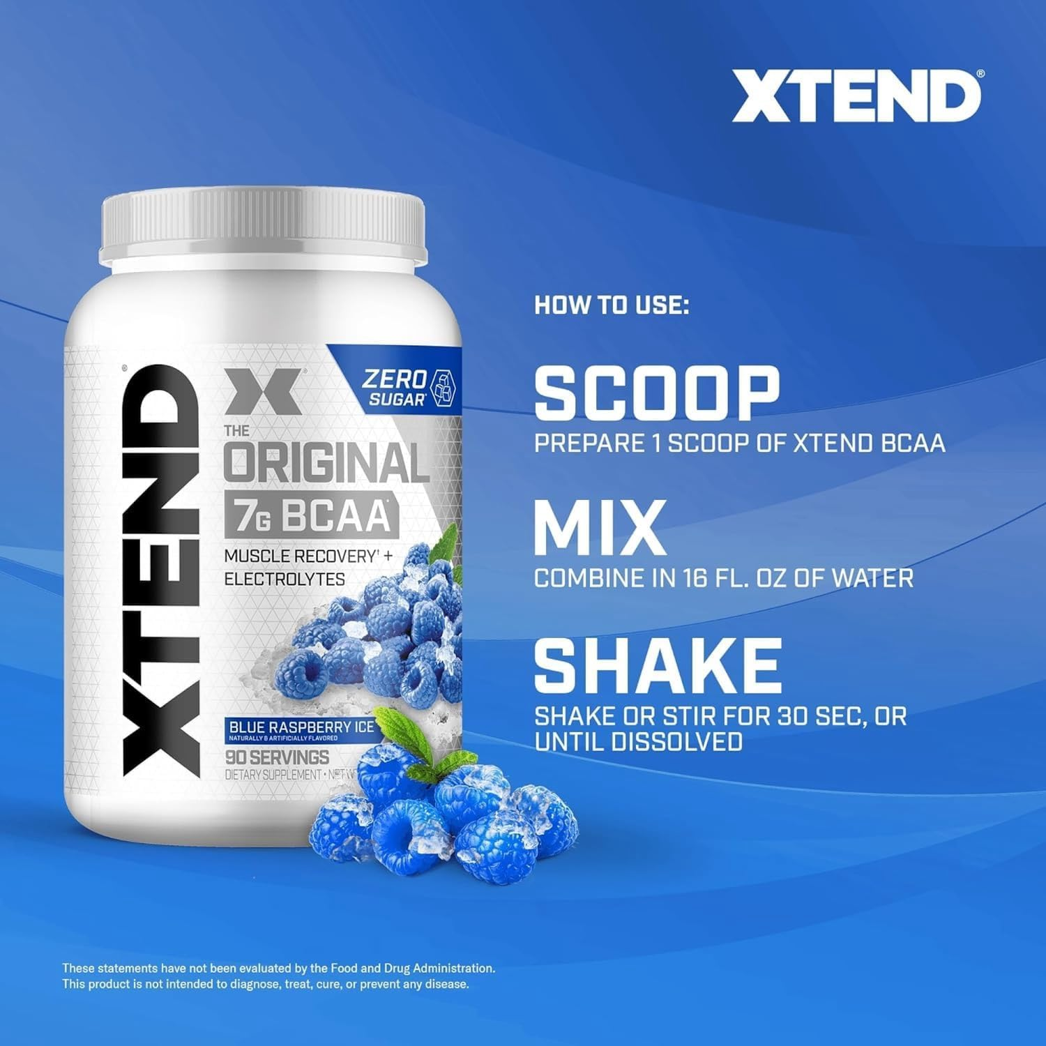 Scivation Xtend BCAA Powder, Branched Chain Amino Acids, Bcaas, Blue Raspberry, 90 Servings image number 2