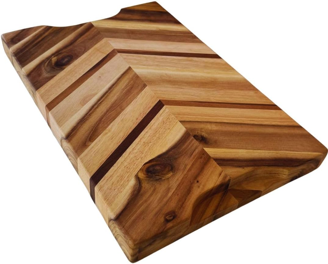 WOODECOR 45X30X3.8Cm End Grain Acacia Wood Chopping Board - Solid Timber Butcher Block for Kitchen, Non-Toxic & Knife-Friendly, Perfect for Housewarming image number 5