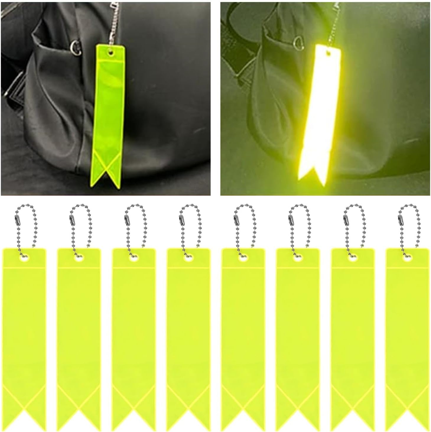 Reflective Tags, Reflector Tag Pendant, 10 Reflective Backpack Pendant, Waterproof Reflector Highly Visible Night Walking Safety Gear Bag (Fluorescent Yellowish Yellow) - Orange image number 2