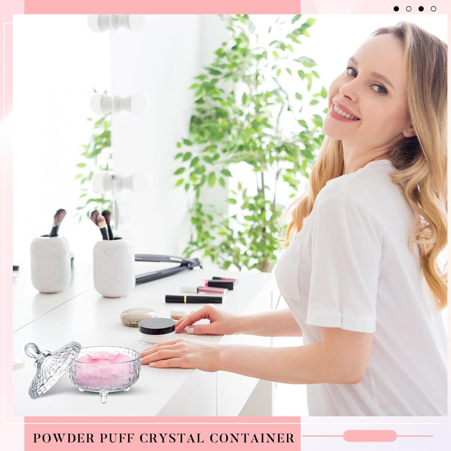 DUOMIAO 3 Pcs Large Body Powder Puff and Container Powder Container with Puff Powder Puff Crystal Container Soft Washable Reusable Velour Face Body Glitter Powder Puff Wet Dry Makeup (Transparent) image number 4