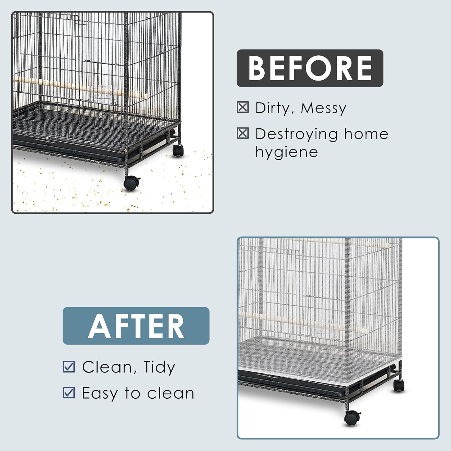 Bissap Bird Cage Seed Catcher, 90-118&lsquo;&rsquo; Universal Birdcage Net Nylon 31.8'' H Adjustable Elastic Band Stretchy Skirts Mesh Cover for Parrot Cage Seed Guard (Not Include Birdcage)- White image number 1