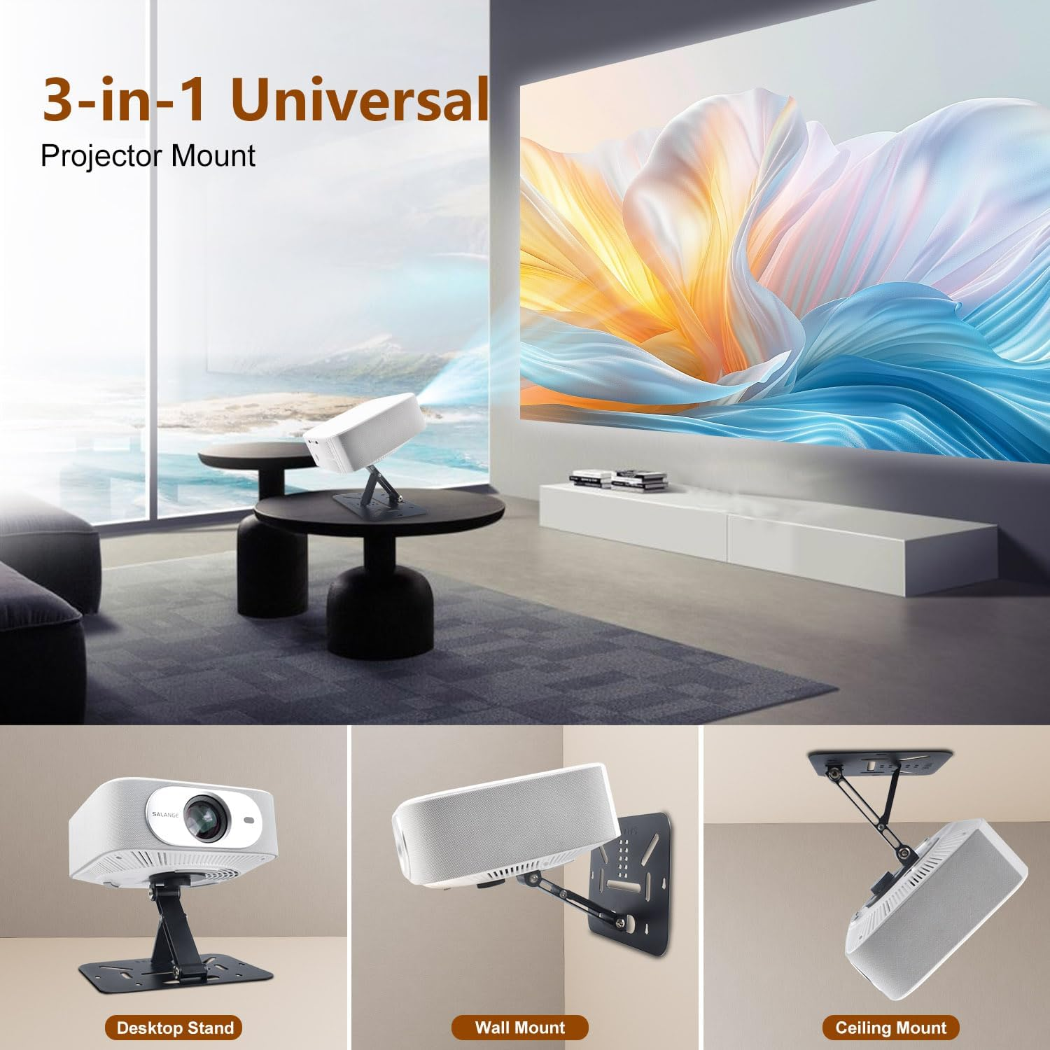 3-In-1 Mini Projector Stand,Foldable with 1/4 Screw Projector Mount, Easy Setup, Portable and 180&deg; Adjustable, Projector Mount Compatible with Most Projectors,For Table/Wall/Ceiling/Outdoor (Black) - Luxury Black image number 6