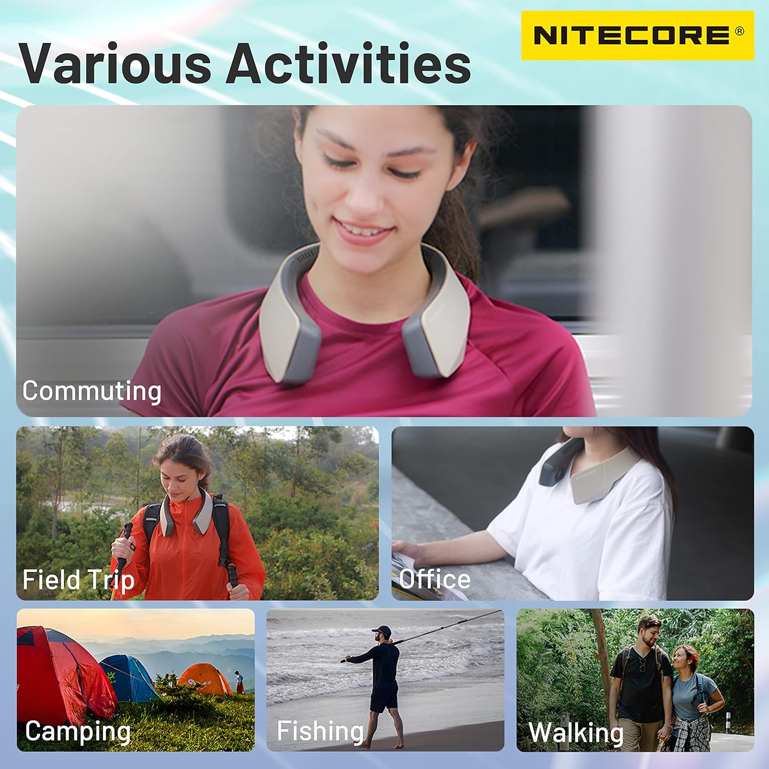 Nitecore NEF20 Portable Bladeless Neck Fan, Wearable Hands Free, 360&deg; Airflow, Brushless Motor 4000Mah Battery image number 2