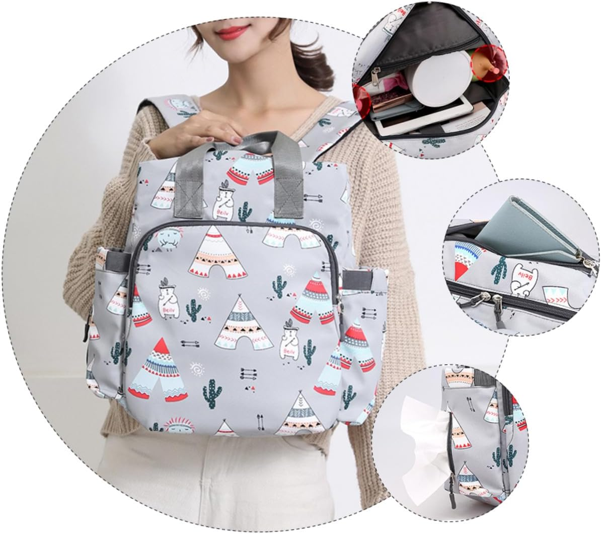 Nylon Diaper Backpack for Mom Large Capacity Travel Backpack Organiser Handbag and Stroller Compatible image number 4