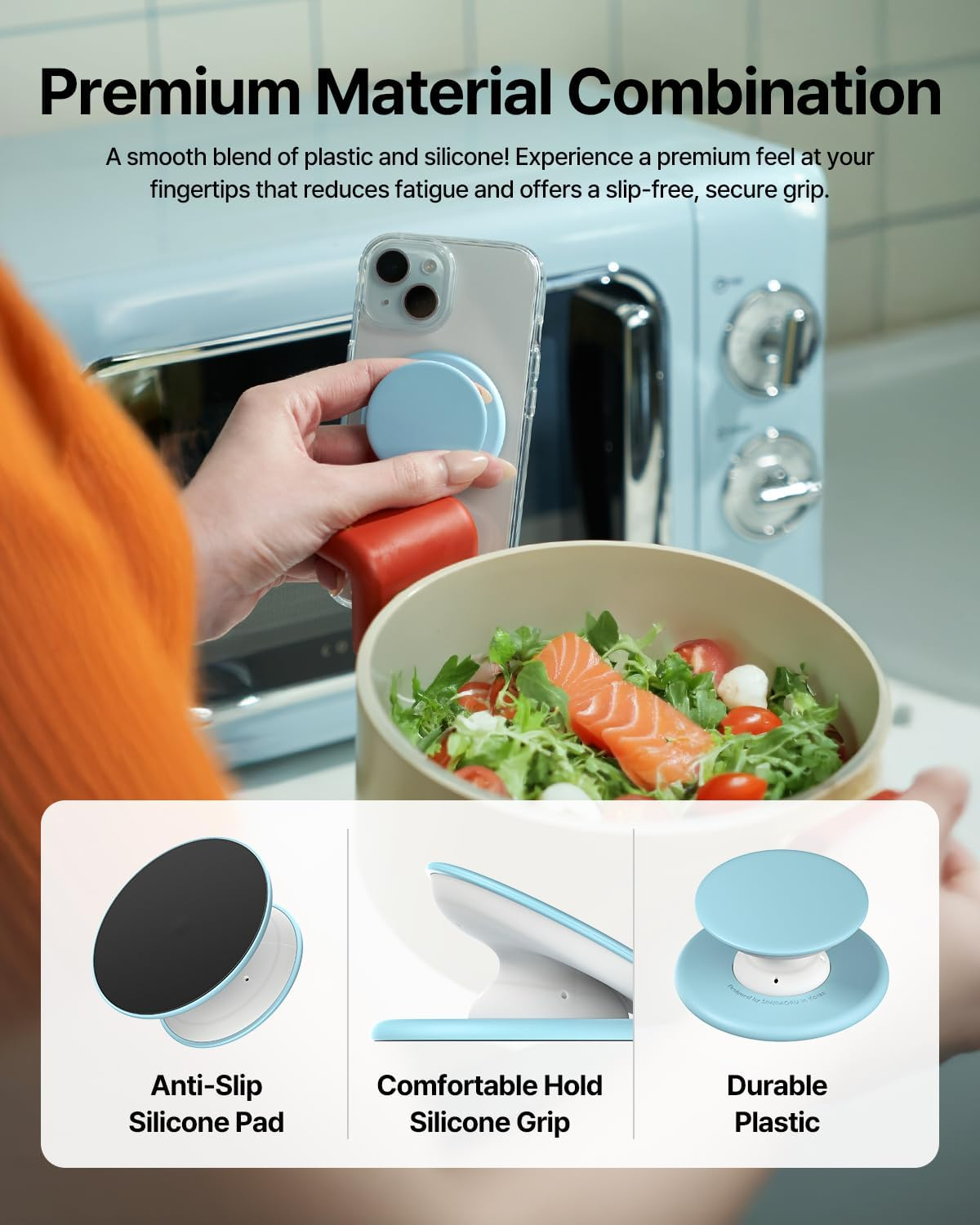 Sinjimoru for Magsafe Phone Grip, Soft Silicone Magnetic Finger Grip for Iphone 17/16/15/14/13, Comfortable One-Touch Holding, M-Tap Tok Black - Blue image number 5