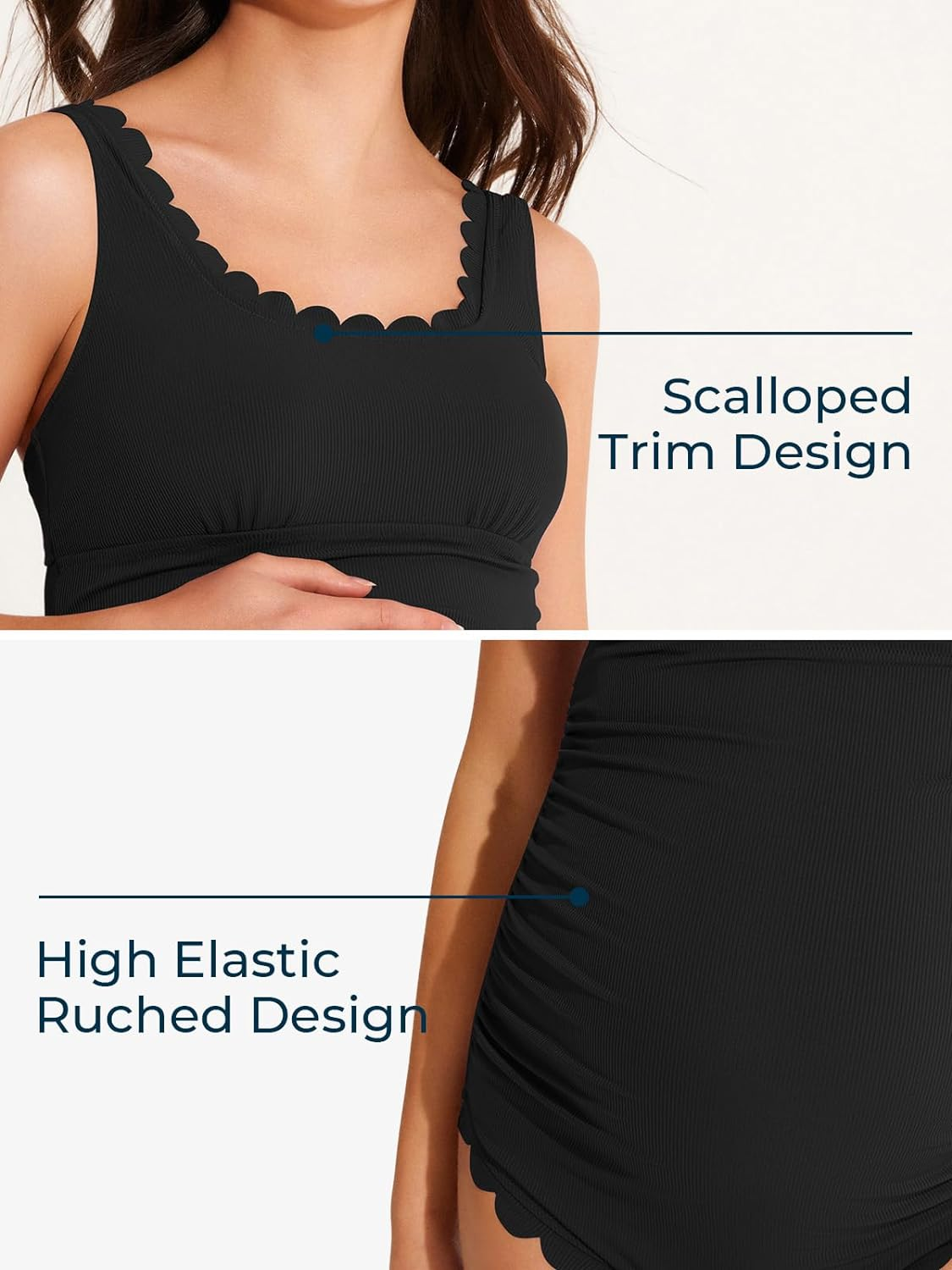 Summer Mae Scalloped Maternity Swimsuit One Piece Ribbed Maternity Bathing Suit Cutout Ruched Pregnancy Swimwear Tie Back image number 3