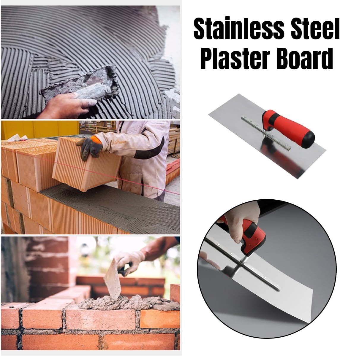 AIMALL Mason Trowel Set, Sharp Tooth Square Tooth Flat Trowel for Tiling and Plastering, Premium Stainless Steel Blades, Durable Aluminum Handle image number 2