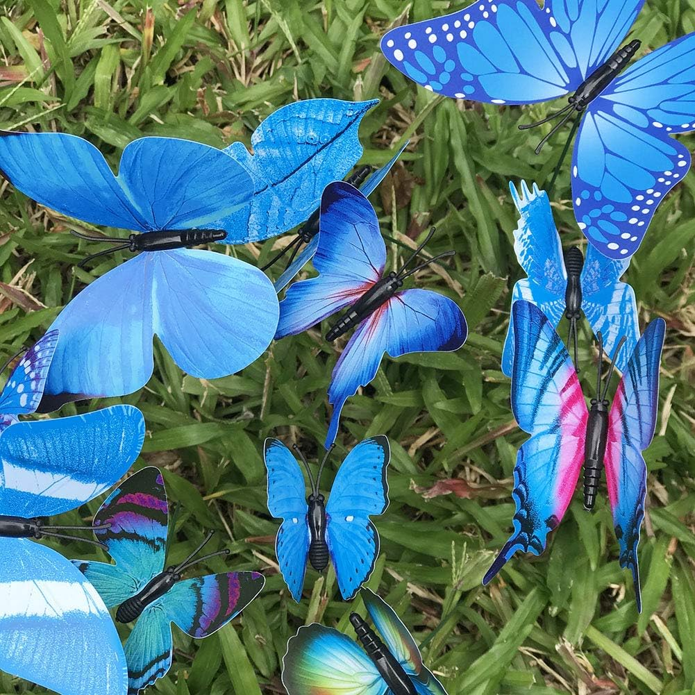 V-Time 24Pcs Garden Butterfly Decorations Outdoor Waterproof Butterfly Stakes Ornaments for Indoor/Outdoor Yard/Christmas Patio Plant Pot Flower Bed Home Decoration (Blue) image number 5