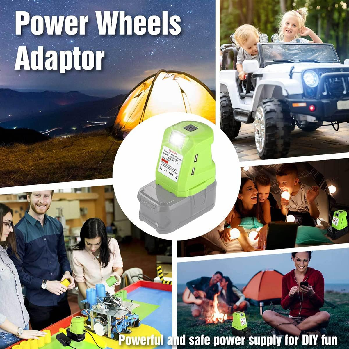 Power Inverter Compatible with 18V Battery P743 PSK005 PBP2003 P107 Portable Station Supply Charger with DC Outlet and Dual USB 300LM LED Light for Outdoor Camping image number 2