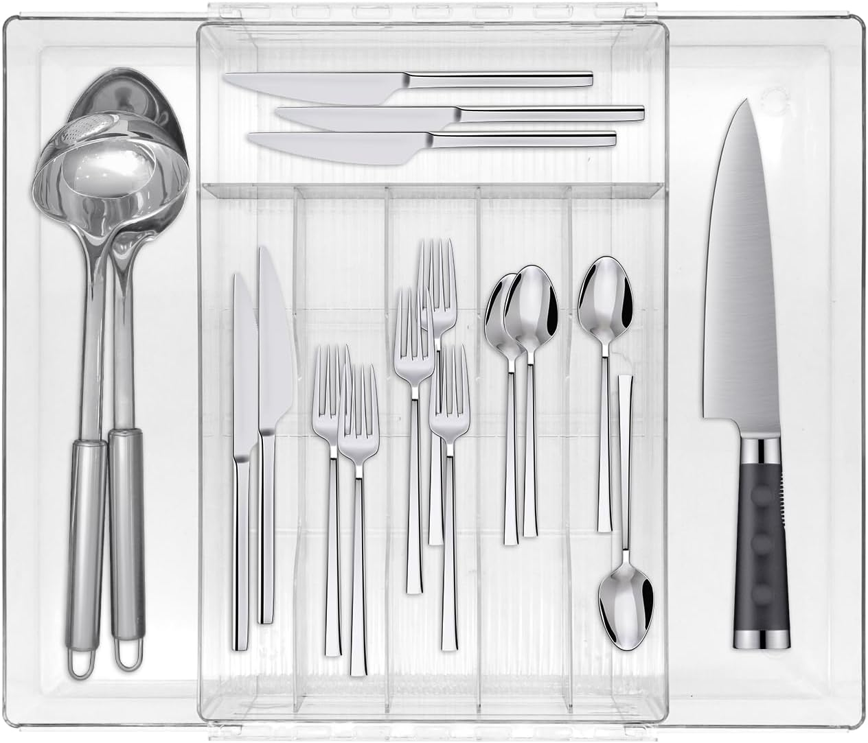 Cutlery Drawer Organiser,8 Divider Expandable Kitchen Drawer Organiser,Plastic Kitchen Organiser Storage for Spoon Fork Knife (Middle) image number 1