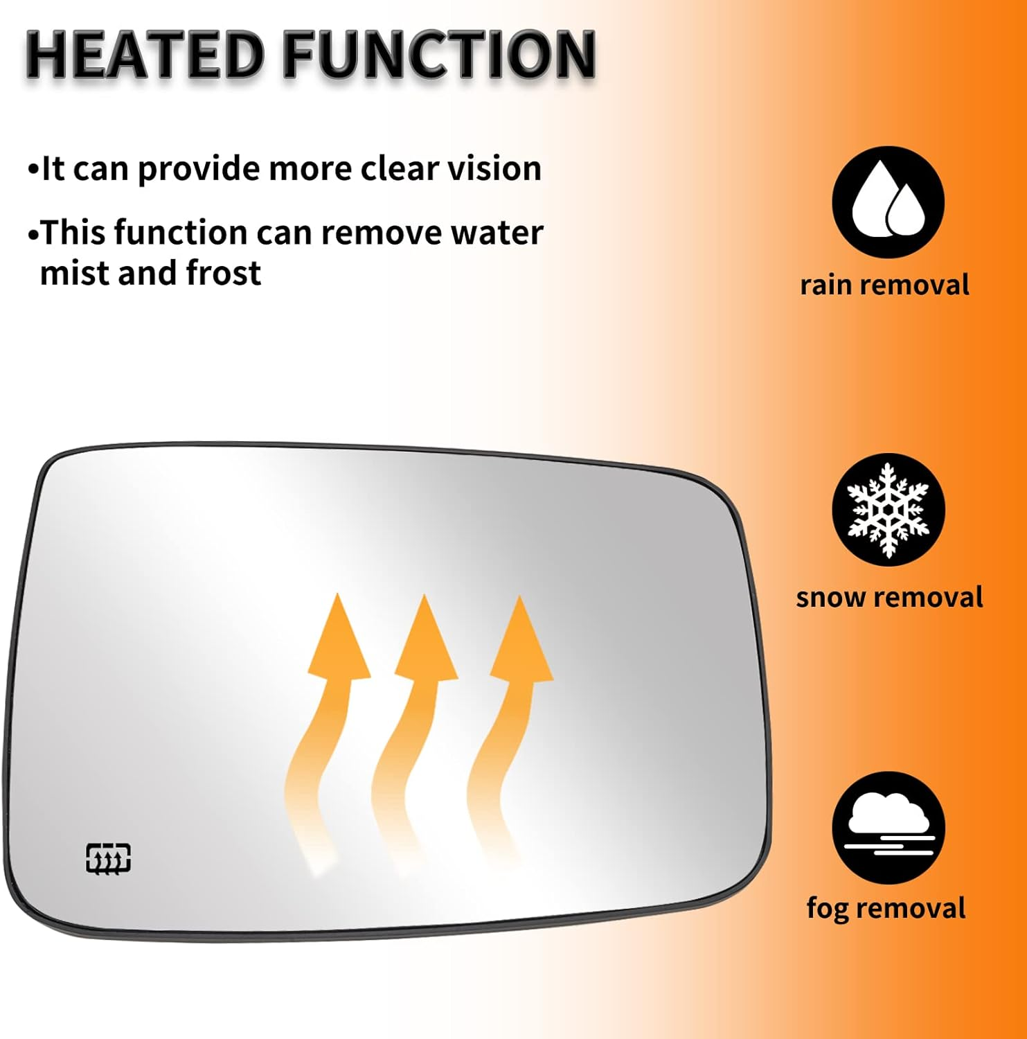 LOIYLLEN Right Side View Mirror Glass - Right Lower Mirror - Towing Mirrors with Heated & Rear Holder, Mirror Glass Replacement for 2009-2018 Dodge Ram 1500 2500 image number 2