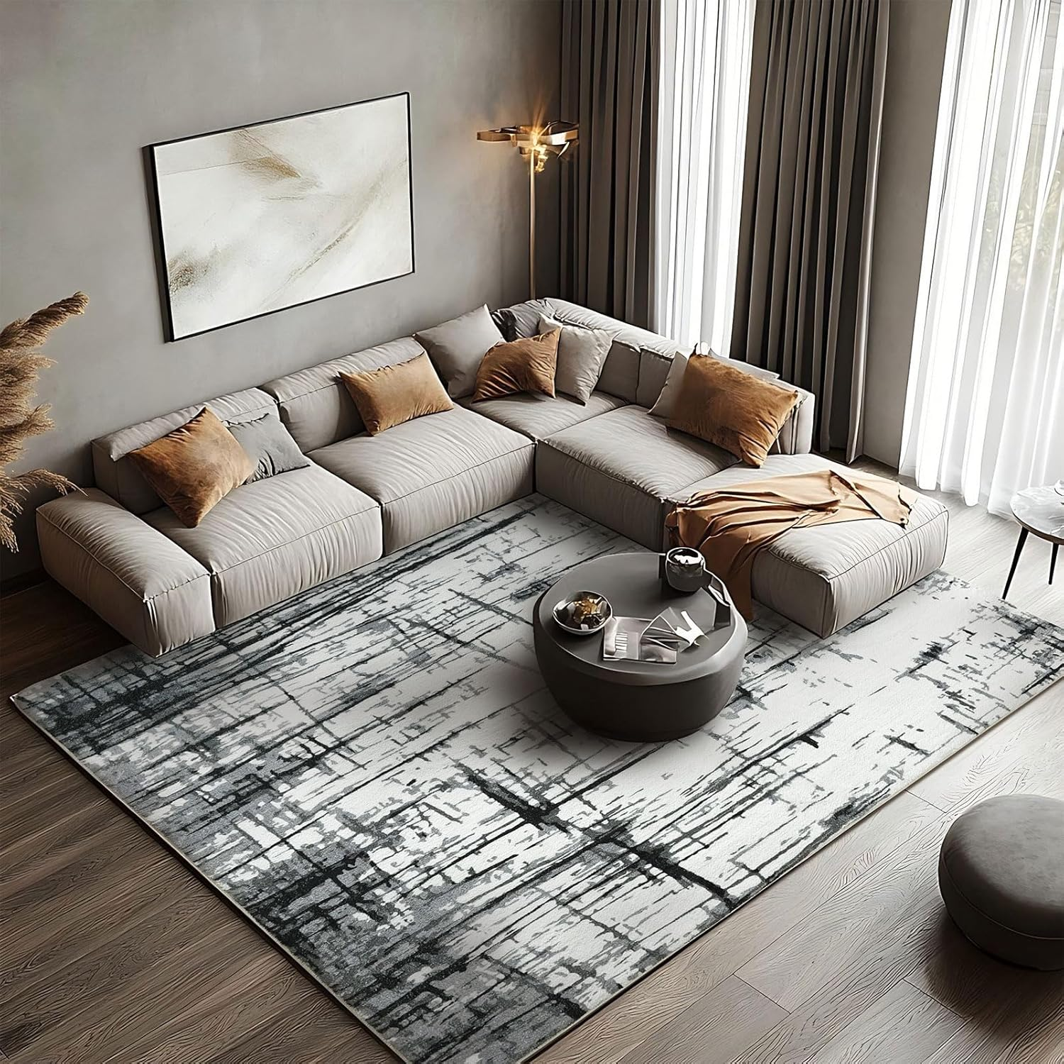 Area Rugs Soft Modern Rug Carpet Geometric Stripe Rug Non Slip Cashmere Rug for Bedroom Living Room Floor Mat(Beige, 80 * 120Cm)