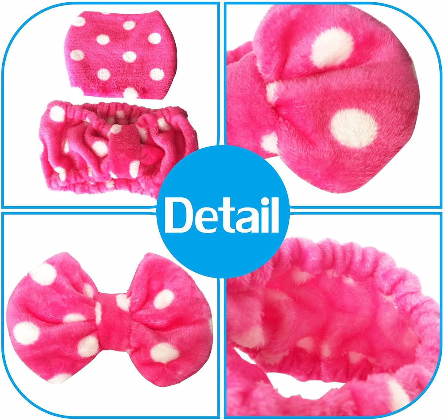 Hairizone 2 Pack Makeup Headbands for Washing Face Shower Spa, Soft and Cute Big Bow Hair Bands for Women and Girls (Light Blue/Roseo) - Pink image number 6