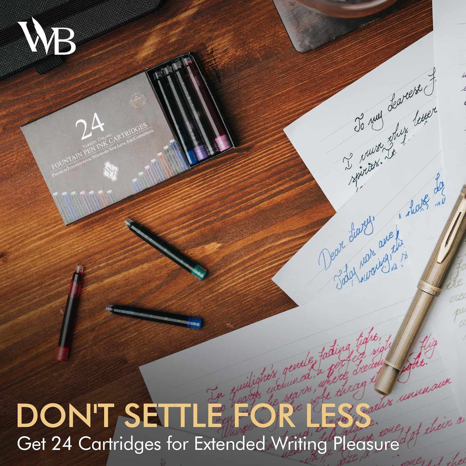 Wordsworth & Black 24 Pack Fountain Pen Ink Refills - SET of 24 ASSORTED COLORS Ink Cartridges - International Standard Size - Length Appr 3.75 CM - Base Diameter Appr 0.6 CM - Disposable and Generic image number 3