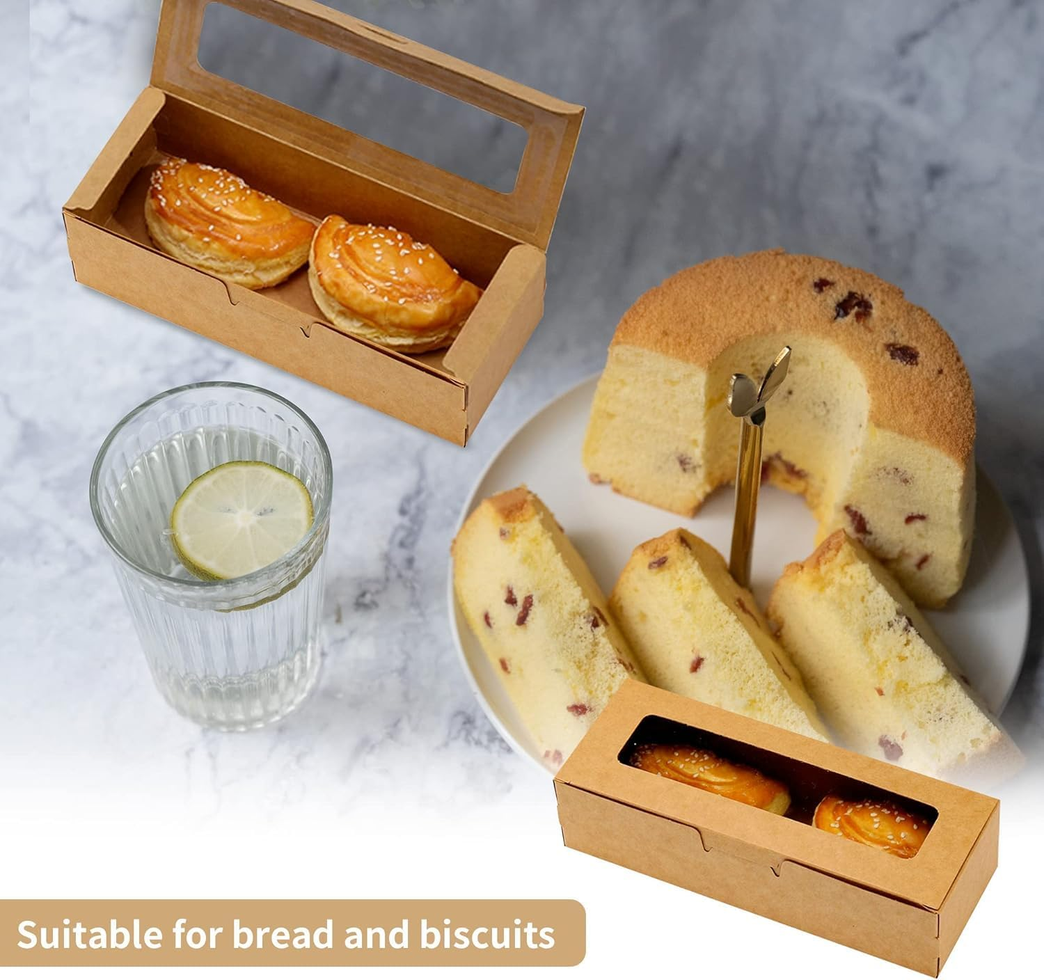 Kraft Bakery Boxes - 10 Small Pastry Treat Boxes with Window, Gift Packaging for Cookies, Pastries, Mini Cakes, Donut, Pie Slice, Stickers Included (Brown)