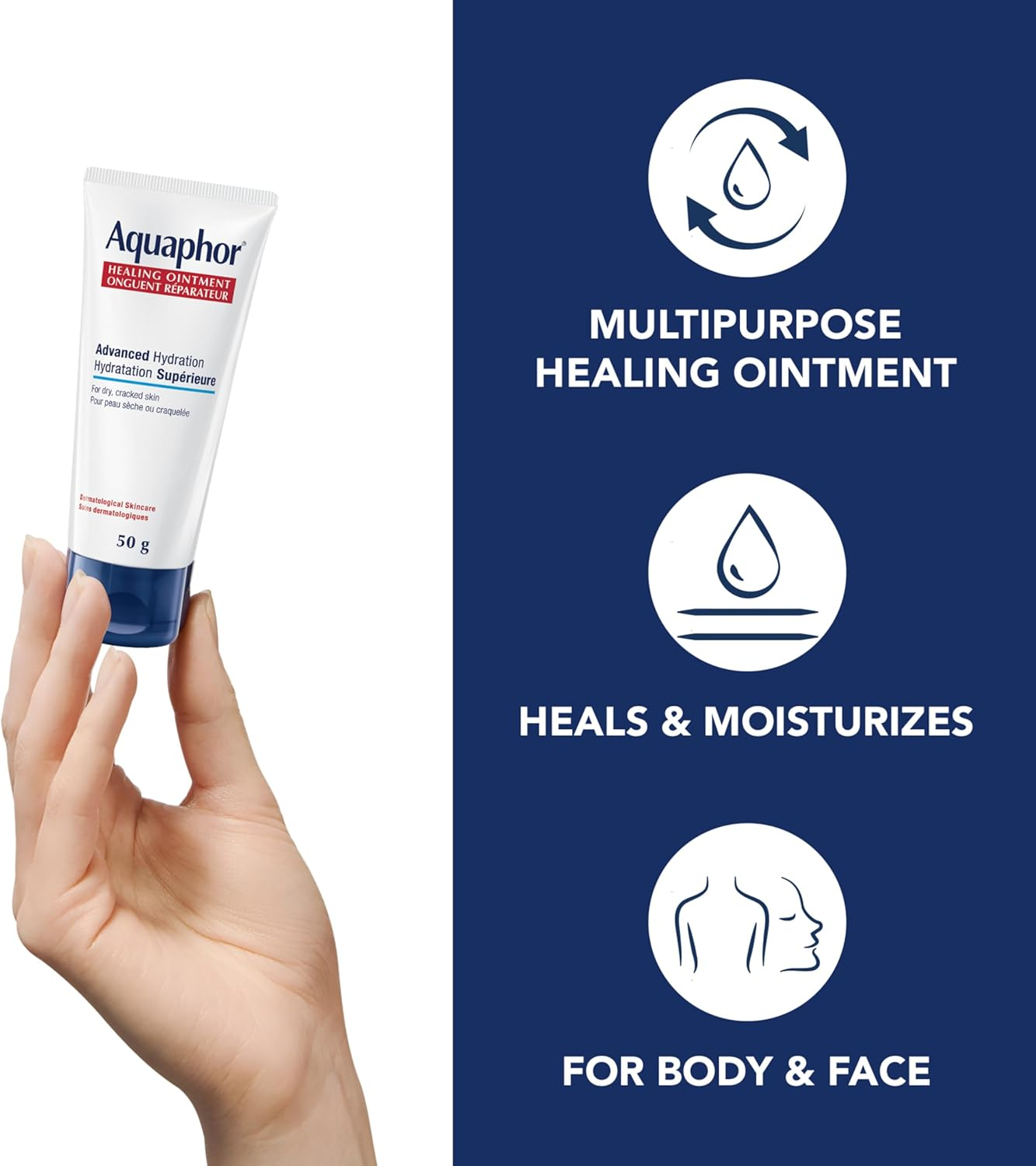 EUCERIN Aquaphor Multipurpose Healing Ointment for Extremely Dry, Cracked Skin (50G), Moisturizing Ointment and Hand Cream for Use after Hand Sanitizer or Hand Soap image number 2