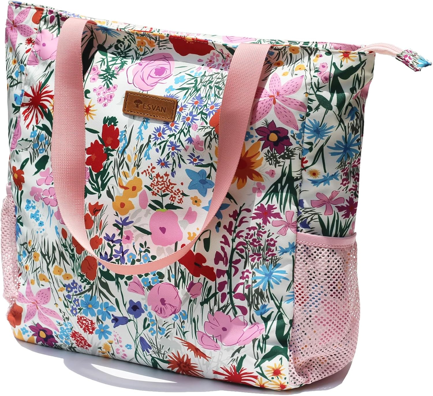 ESVAN Original Floral Water Resistant Large Tote Bag Shoulder Bag for Gym Beach Travel Daily Bags Upgraded, [A] Floral Leaf, Large