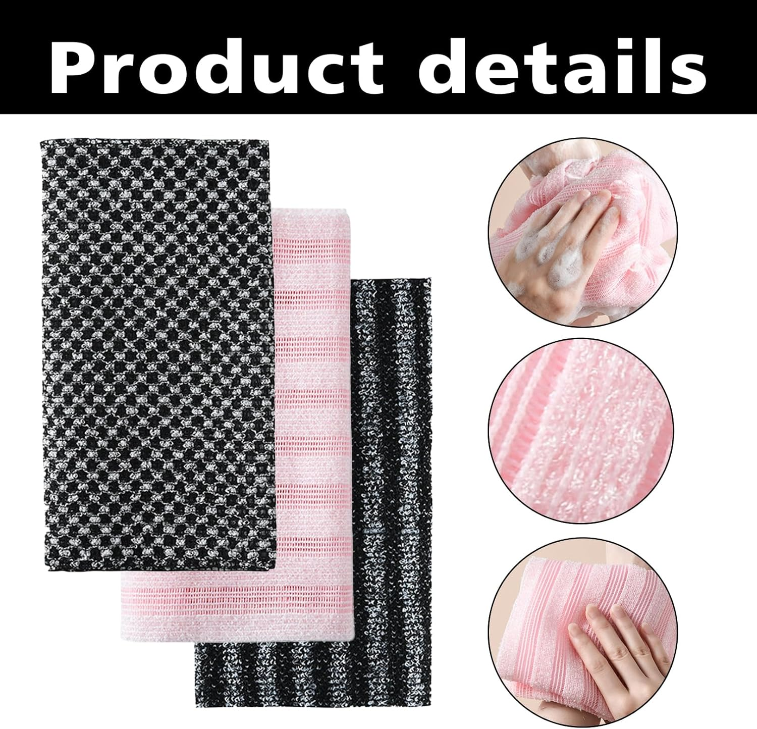 Pack of 3 Back Scrubber for Shower, Body Scrubber, Exfoliating Shower Towel, Back Brush, Back Sponge, Antibacterial Exfoliating Towel, African Net Sponge, Labour-Saving, Thorough Cleaning image number 1