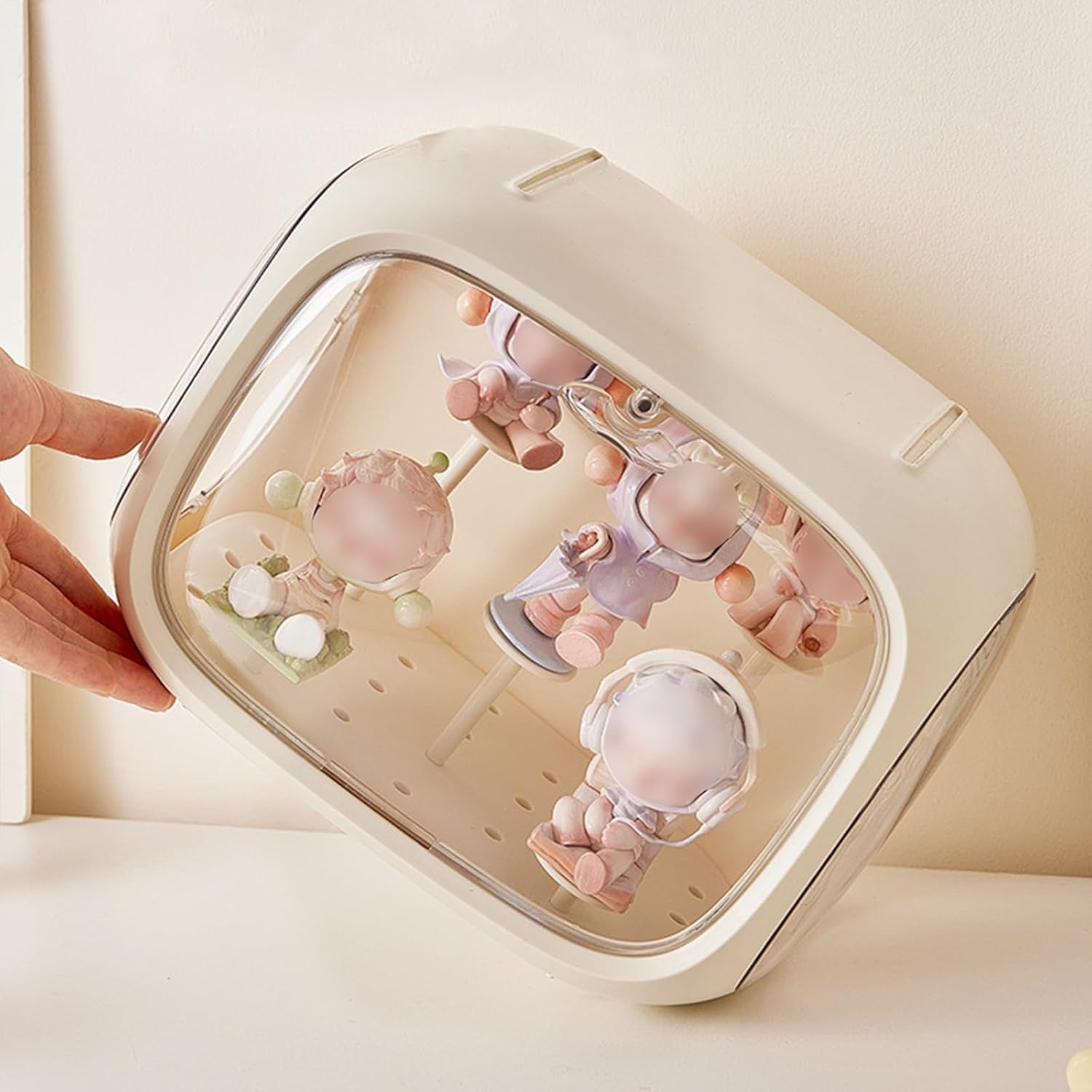 Display Case for Figures Adjustable Display Stand Clear Acrylic Display Box with Door Dust and Moisture Proof Suitable for  Collectibles Action Figures Pop Mart Cream (No Light) image number 5