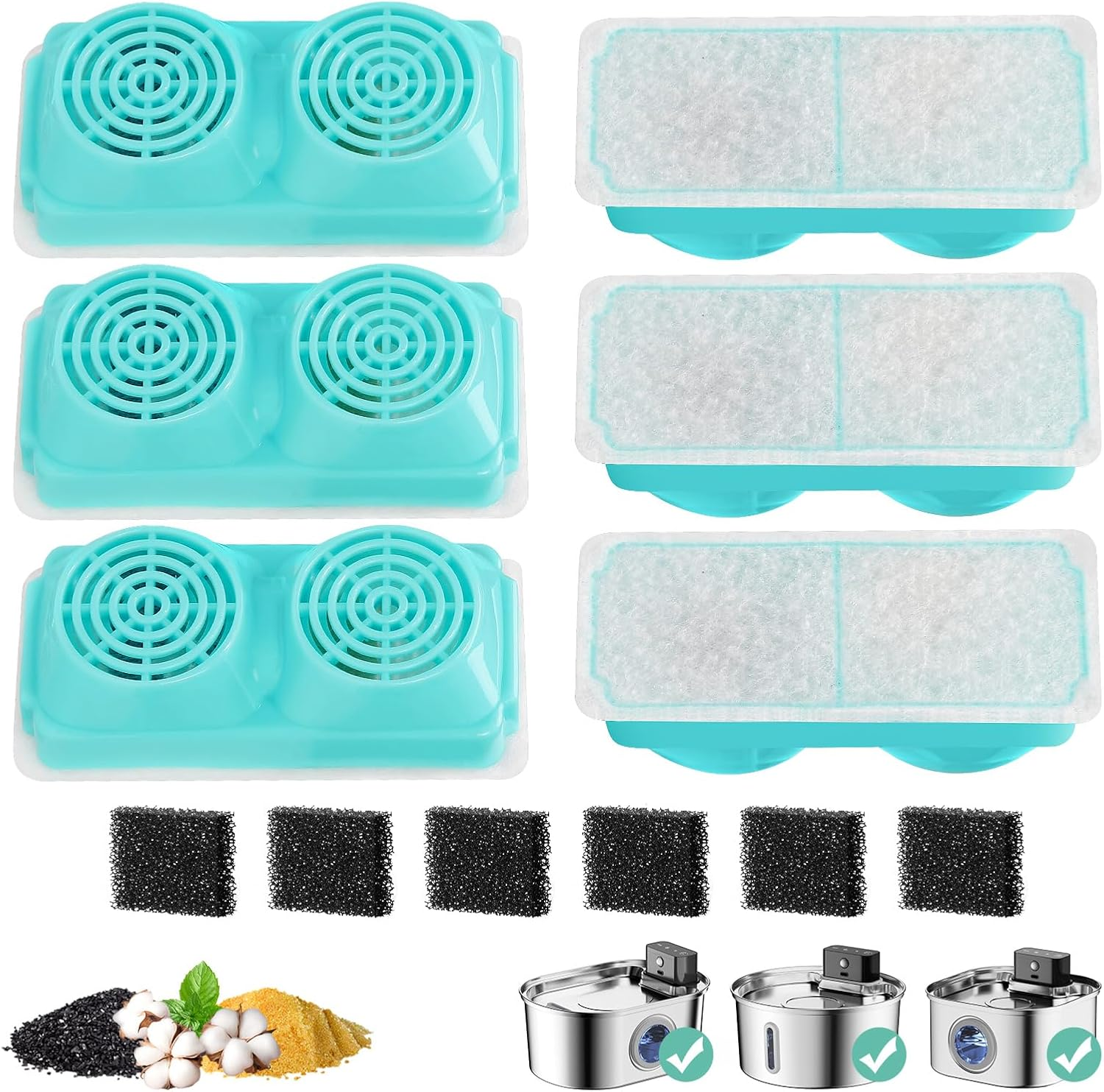 6 Pack Replacement Filters for 3.2L Cat Drinking Fountain, Multiple Filtration Cat Water Dispenser Filters, Pet Fountain Filters Replacement image number 6