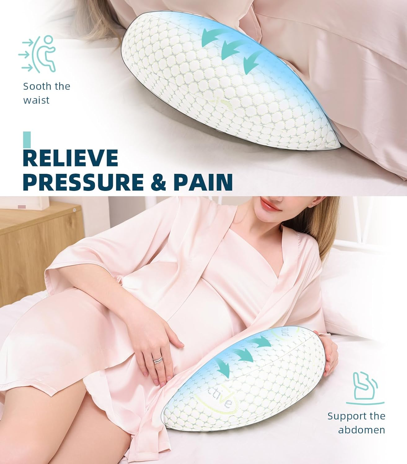 Pregnancy Pillow for Pregnant Women,Soft Pregnancy Body Pillow,Support for Back, HIPS, Legs,Maternity Pillow with Detachable and Adjustable Pillow Cover (Green, Plus)