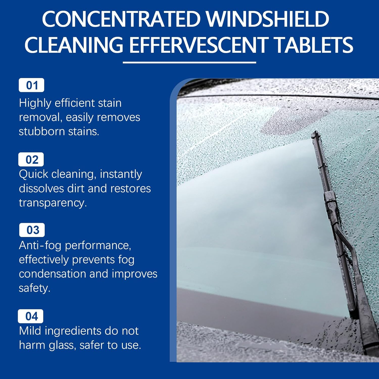 Windshield Cleaning Tablets, 20 Pack, Concentrated Effervescent Glass Cleaner with Anti-Fog Effect image number 6
