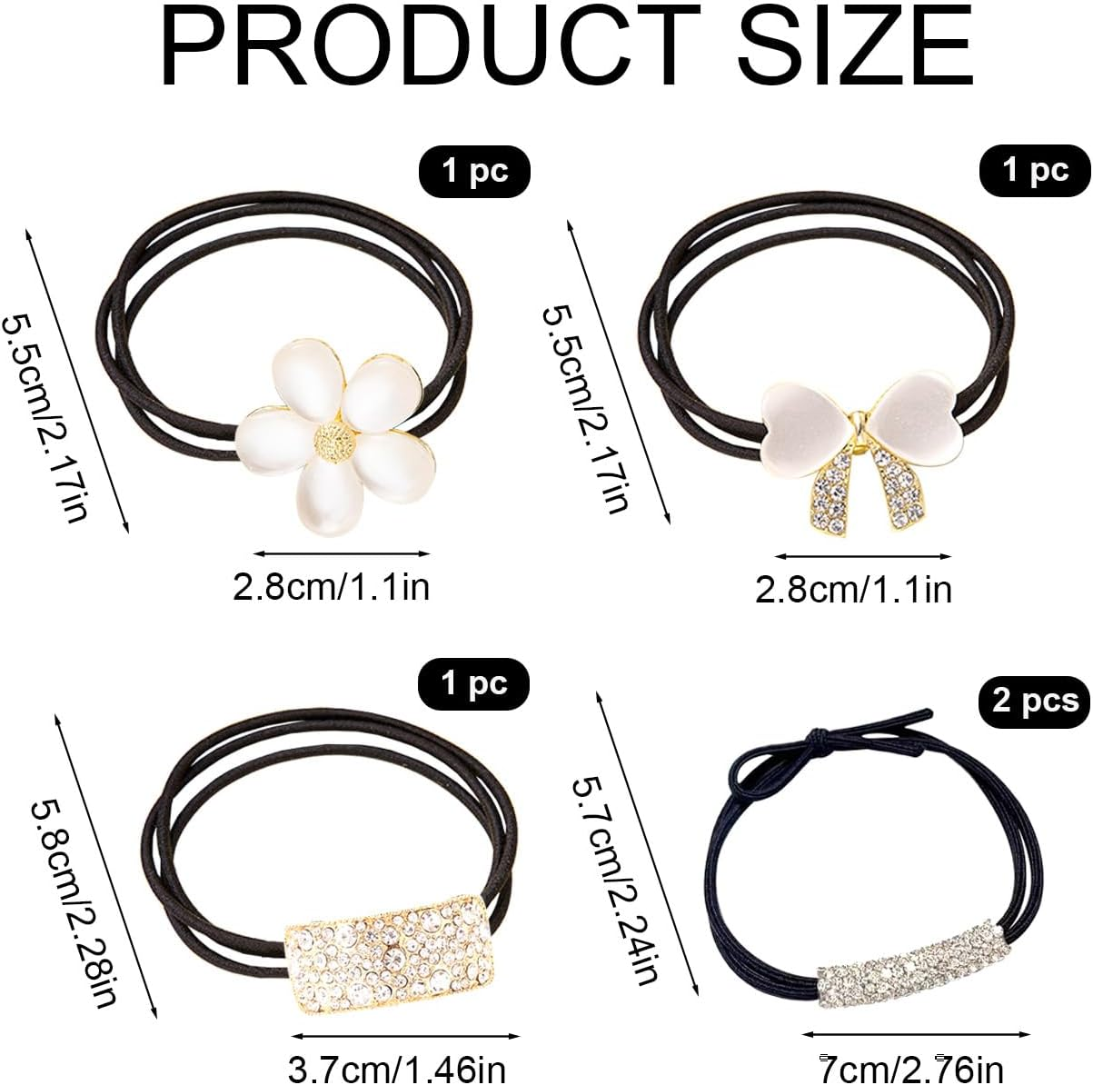 Gaodercha Pack of 5 Sparkling Rhinestone Ponytail Hair Ties 4 Styles Elegant Hair Accessories Decorative Fashion Silver Butterfly Knot Flower Ponytail Holder Bling Hair Accessories for Women Girls image number 3