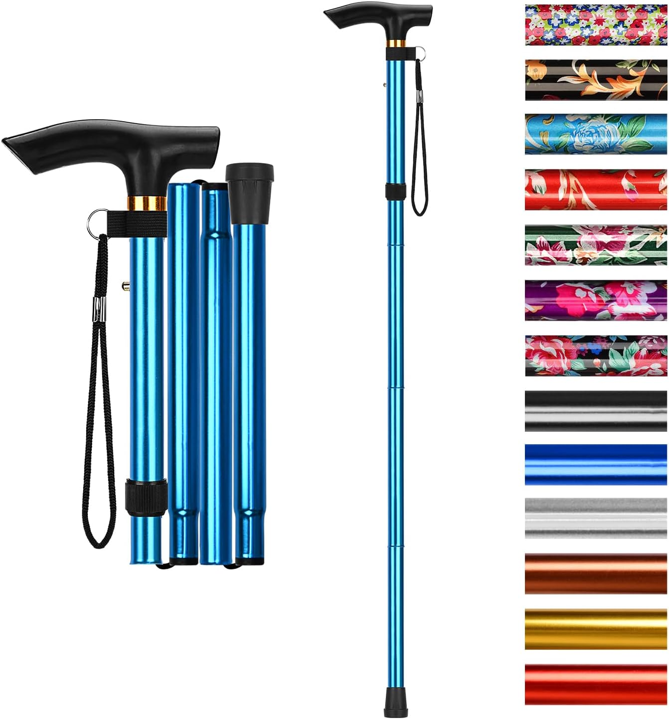 Supregear Walking Stick - Adjustable Folding Walking Sticks for Women and Men - Lightweight Portable Collapsible Balancing Aid - Travel Cane for Ladies Elderly Adults, Black Floral