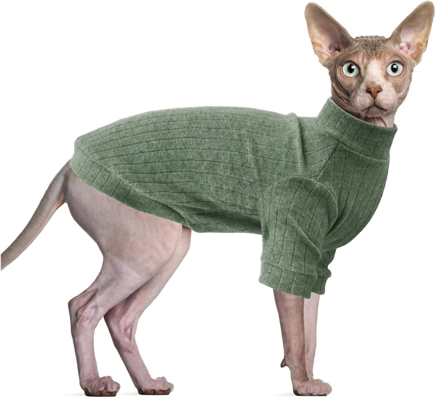 Oslueidy Sphynx Cat Clothes, Hairless Cat Vest Turtleneck Sweater, Kitten Puppy Pullover Shirt with Sleeves, Cat Pajamas Jumper for Sphynx, Cornish Rex, Devon Rex, Peterbald (Grey, XS)