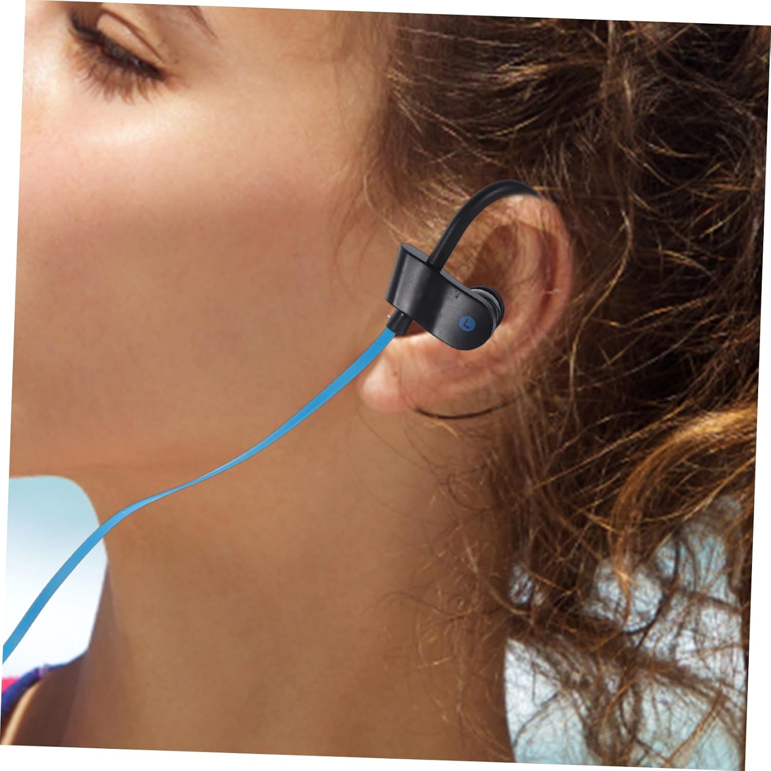 Tofficu Wired Ear Hook Earphones with Microphone Universal Stereo Headset for Sports Running Compatible with Smartphones Black and Navy image number 6