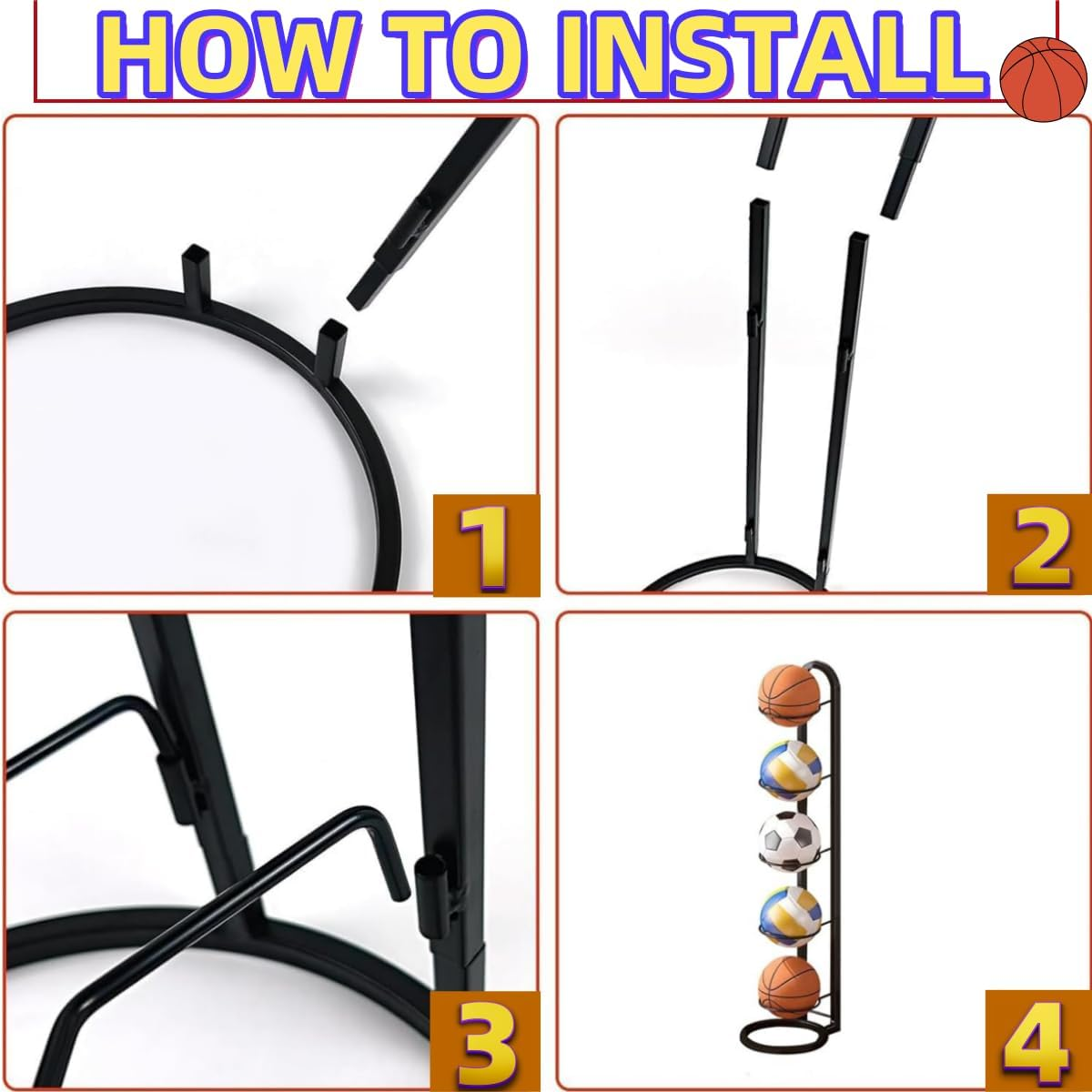 Vertical Basketball Storage Rack,Klhcduo 5-Layer Independent Football Stand Ball Rack, Detachable Vertical Display Rack, Used for Basketball Volleyball Football Rugby Badminton image number 3