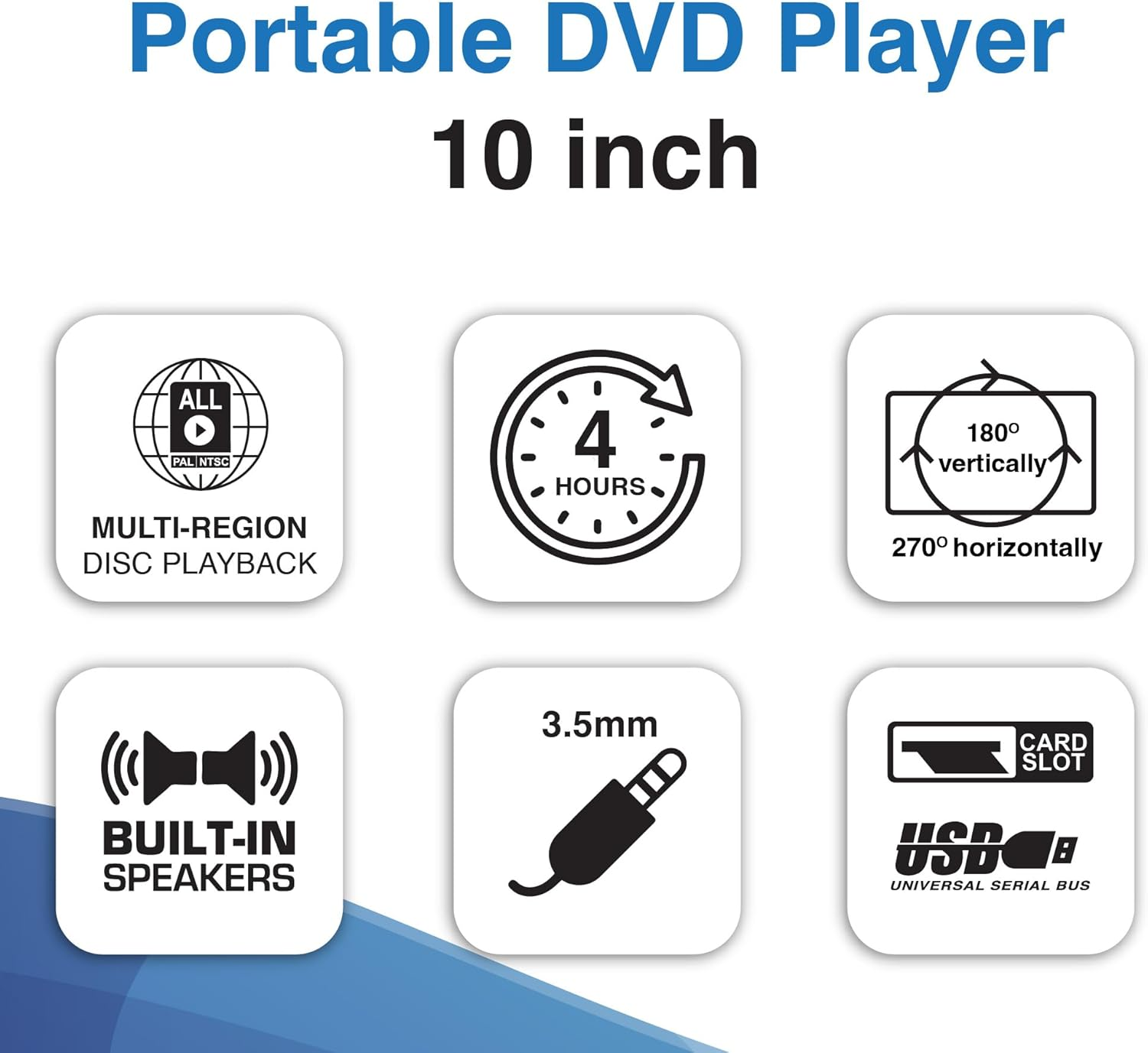 Laser 10&rdquo; Portable DVD Player with Anti-Skip Technology, Large Lithium Battery, and 180&deg; Swivel Screen for On-The-Go Entertainment