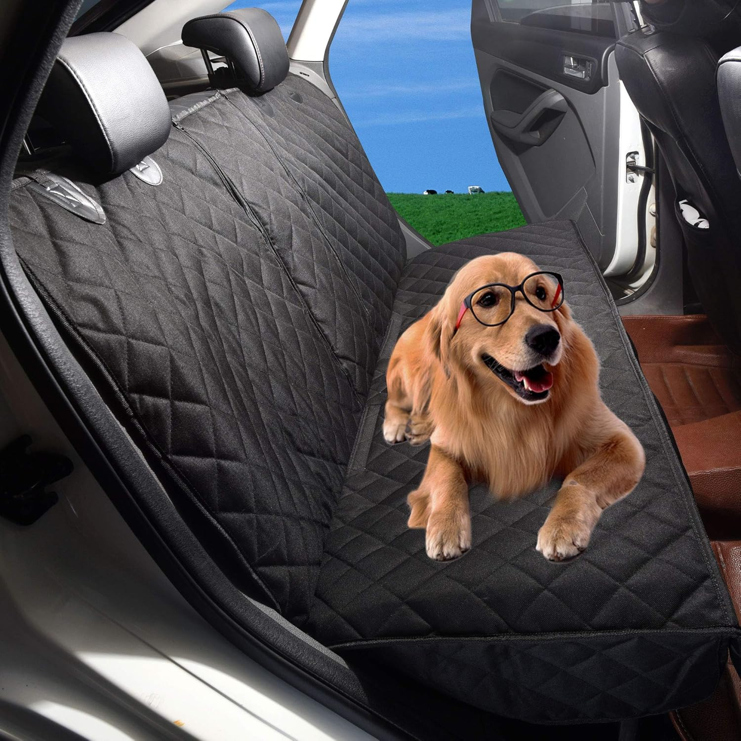 Dog Car Seat Cover,Waterproof Pet Car Rear Seat Protector Compatible for Central Armrest,Suitable for Most Cars, Suv,Trucks image number 3