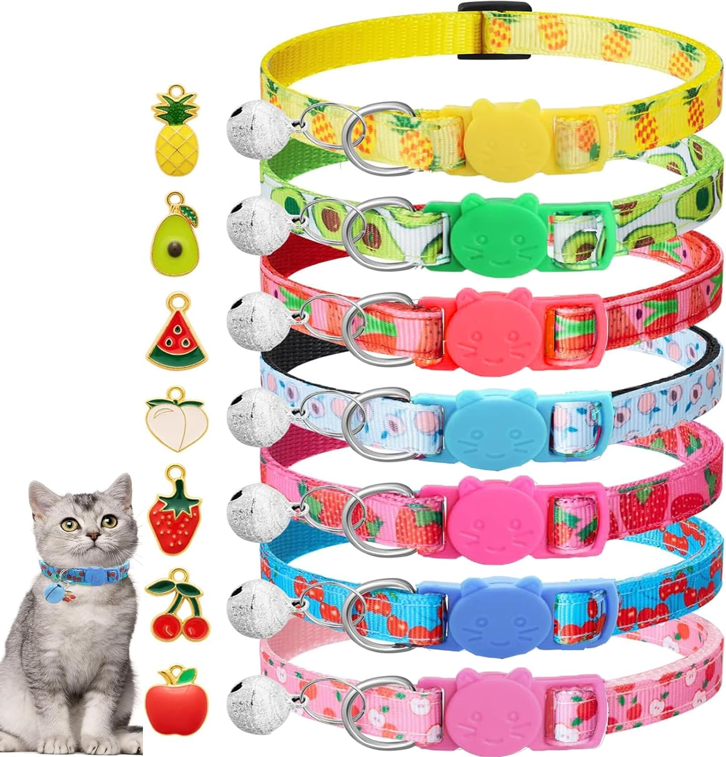 Cat Collars,7 Pack Cat Collar with Bells,Safety Breakaway Cat Collars Adjustable 7.5-12.5 Inch,Fruit Style Kitten Collar for Cute Pet Cats Puppy and Dog,Pet Supplies,Accessories,Gifts image number 5