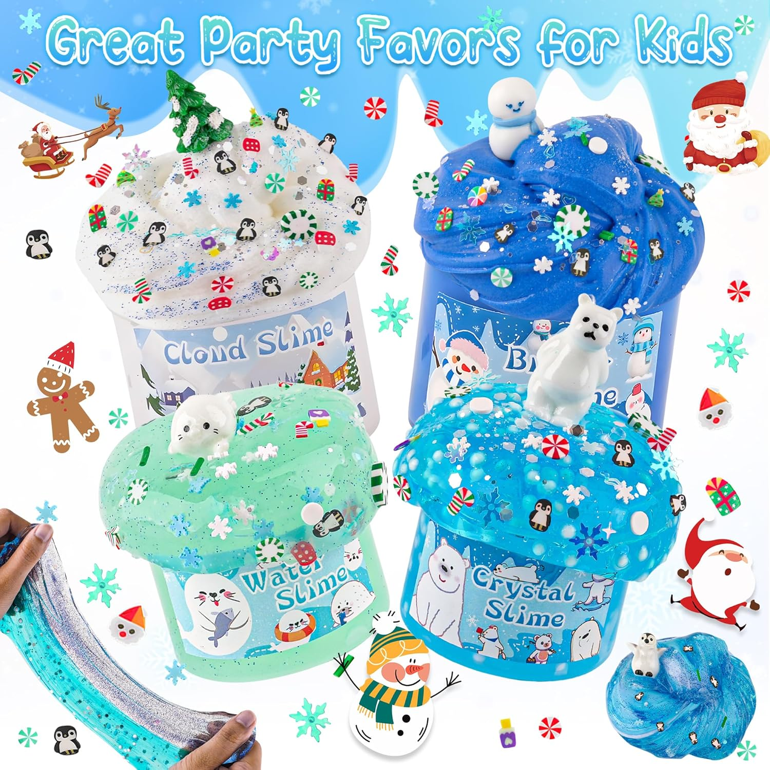 LAWOHO 6 Packs Snow Slime Kit - Cloud Slime, Butter Slime, Clear Slime & Water Slime, Crunchy Slime for Kids with Slime Add-Ins, Slime Kit for Girls & Boys Birthday Halloween Christmas Easter Favors image number 1