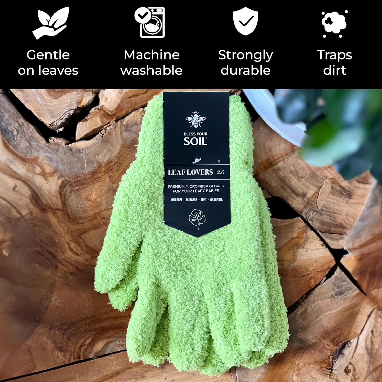 BLESS YOUR SOIL Microfiber Dusting Gloves for Plants : Premium, Gentle, Traps Dust, Washable, Lint Free : Use with Big Leaf Energy Ready-To-Use Spray for Houseplants image number 3