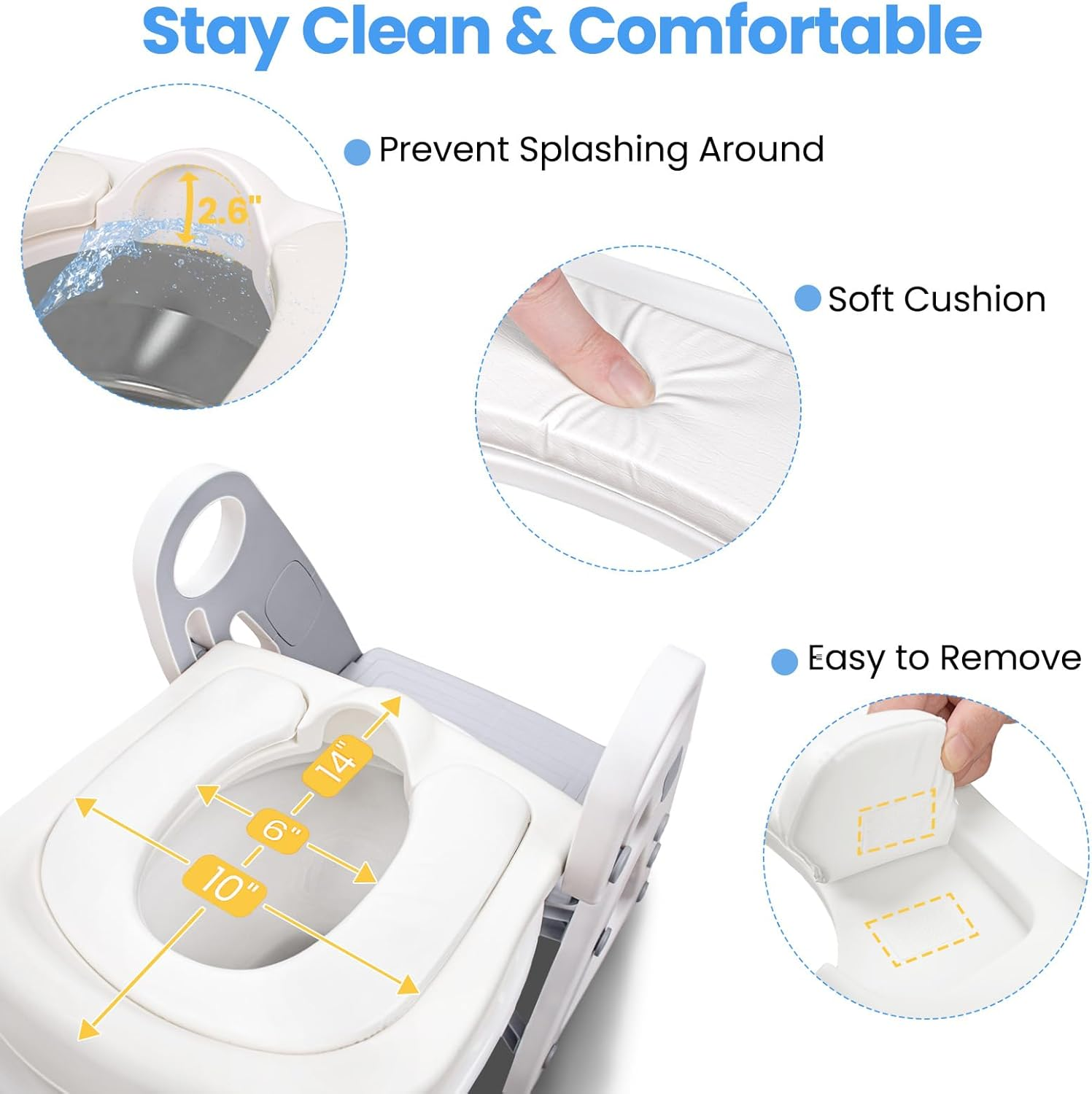 Primlect Potty Training Seat, 2-In-1 Toddler Toilet Seat with Step Stool, Ultra-Stable Potty Chair Attachment, Adjustable Seat and Step Ladder, Non-Slip Design, Splash Guard for Boys and Girls(Grey) image number 3