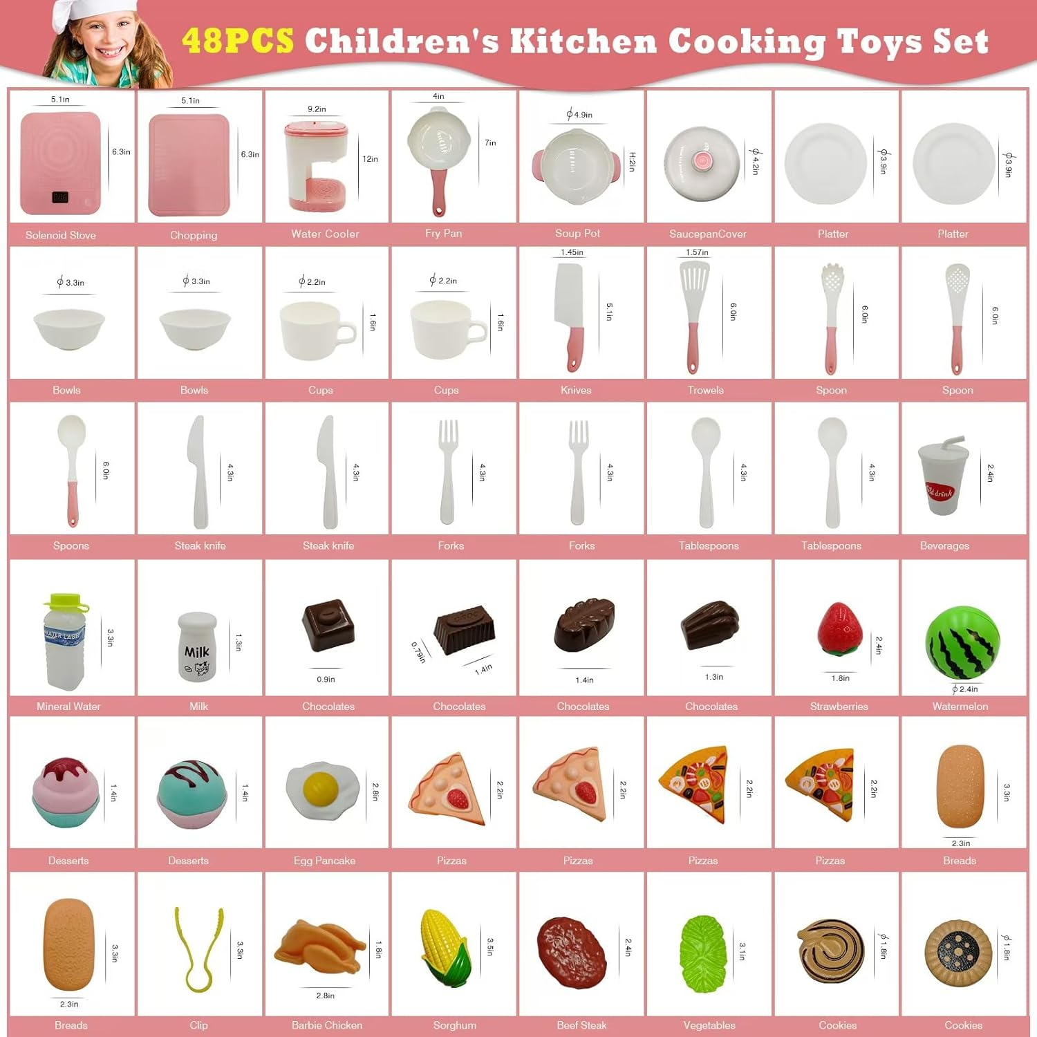 48-Piece Toddler Cooking Set with Realistic Stove & Utensils &ndash; Pretend Play Kitchen Toys for Kids (3-8 Years) Bpa-Free, Skill-Developing, Christmas Birthday Gift image number 6