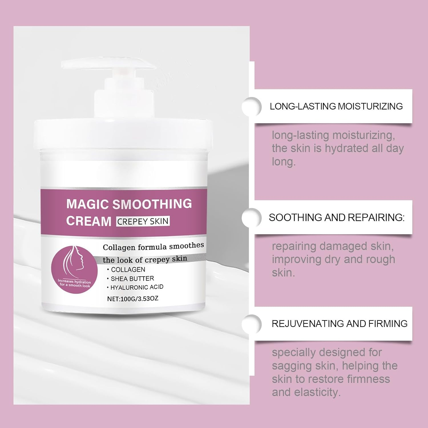 Crepey Skin Wrinkle Smoothing Cream &ndash; Firming Body Lotion with Collagen, Hyaluronic Acid & Peptides, Ultra-Hydrating Treatment for Neck, Arms, Legs & D&eacute;collet&eacute; (2Pcs) image number 1