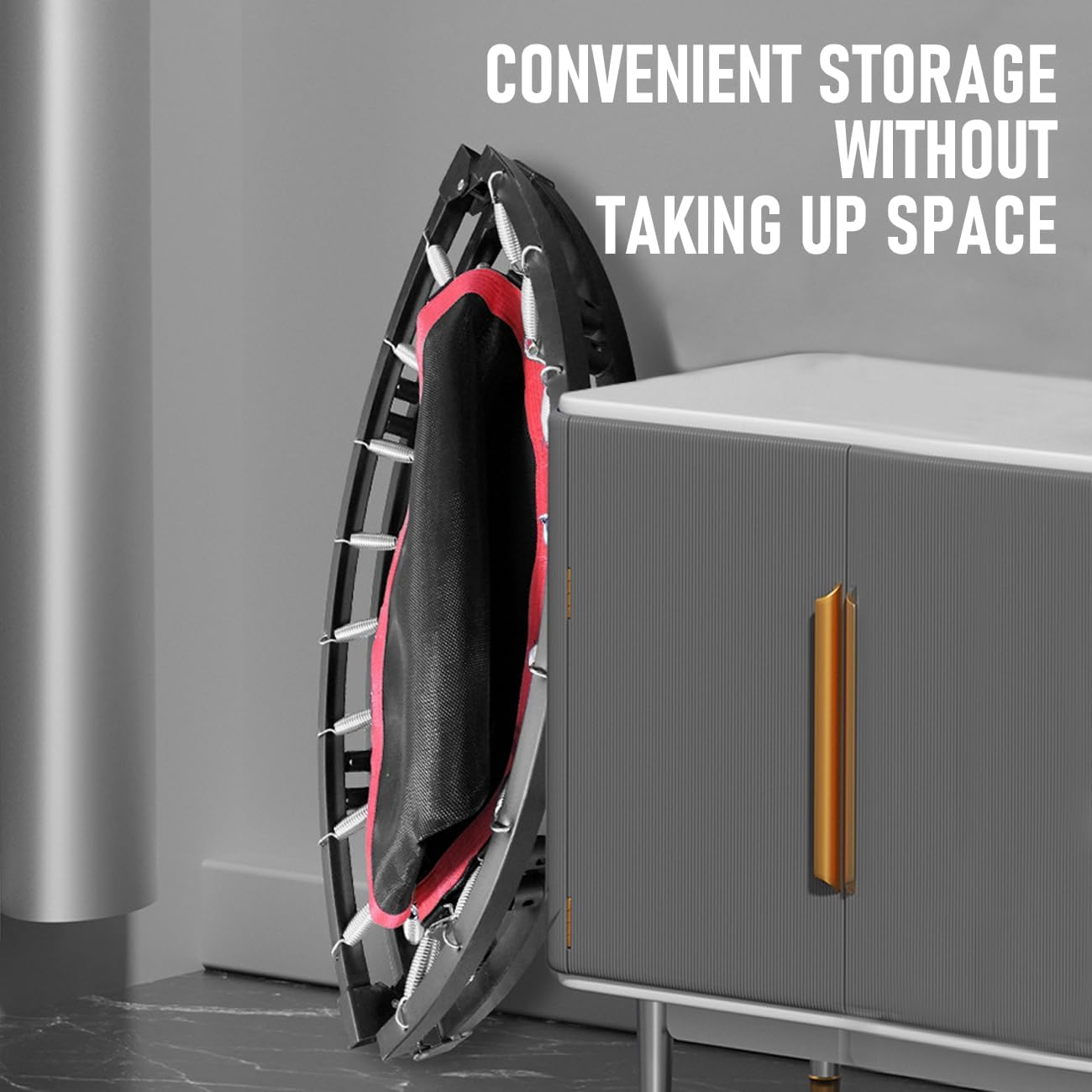 Foldable Rebounder Trampoline with Adjustable Foam Handle (4-Level Height) - Thick Steel Spring Fitness Workout for Adults, Max Load 350KG, Indoor/Outdoor Exercise